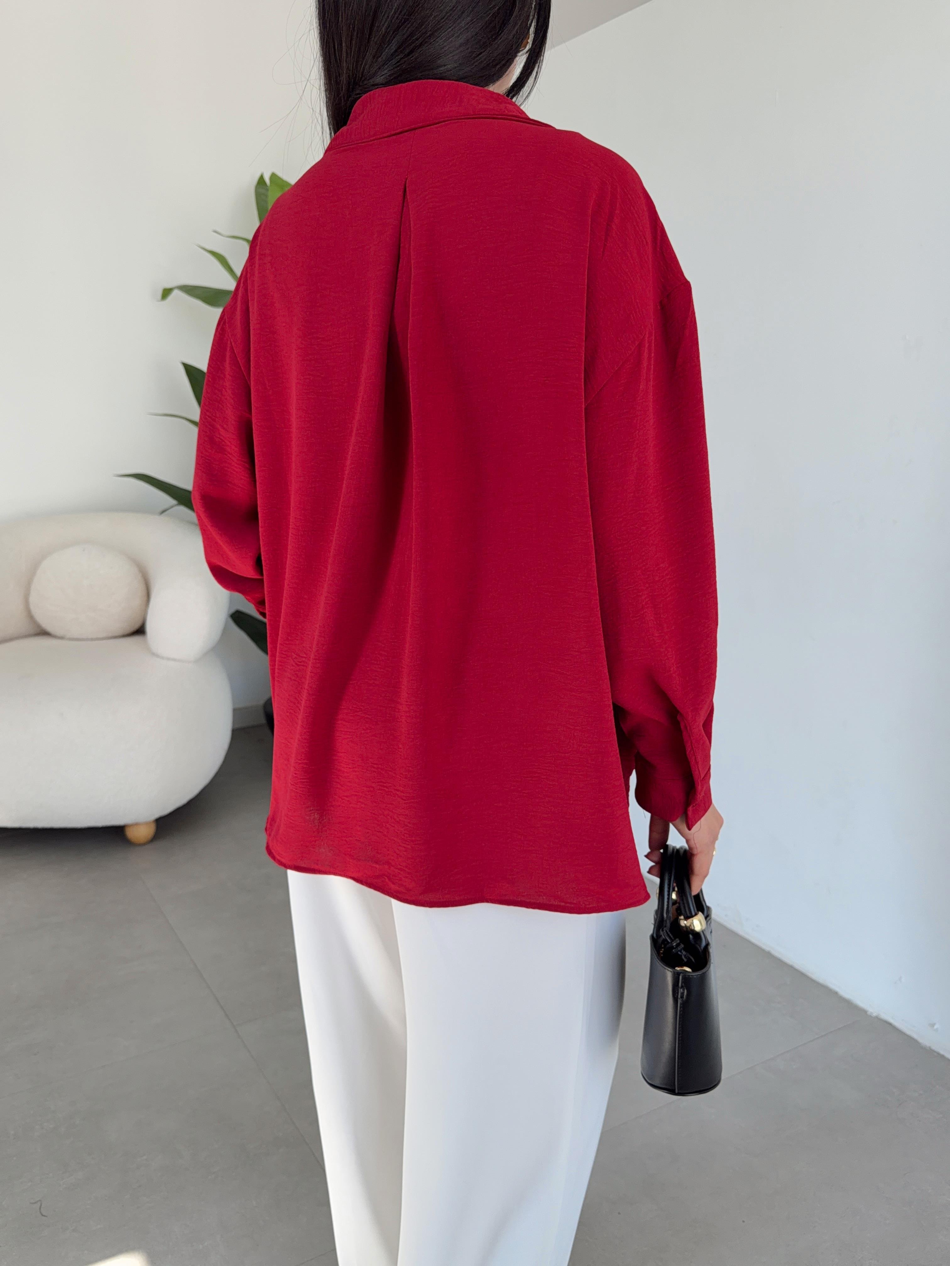 Bordo Ayrobin Cepli Oversize Gömlek