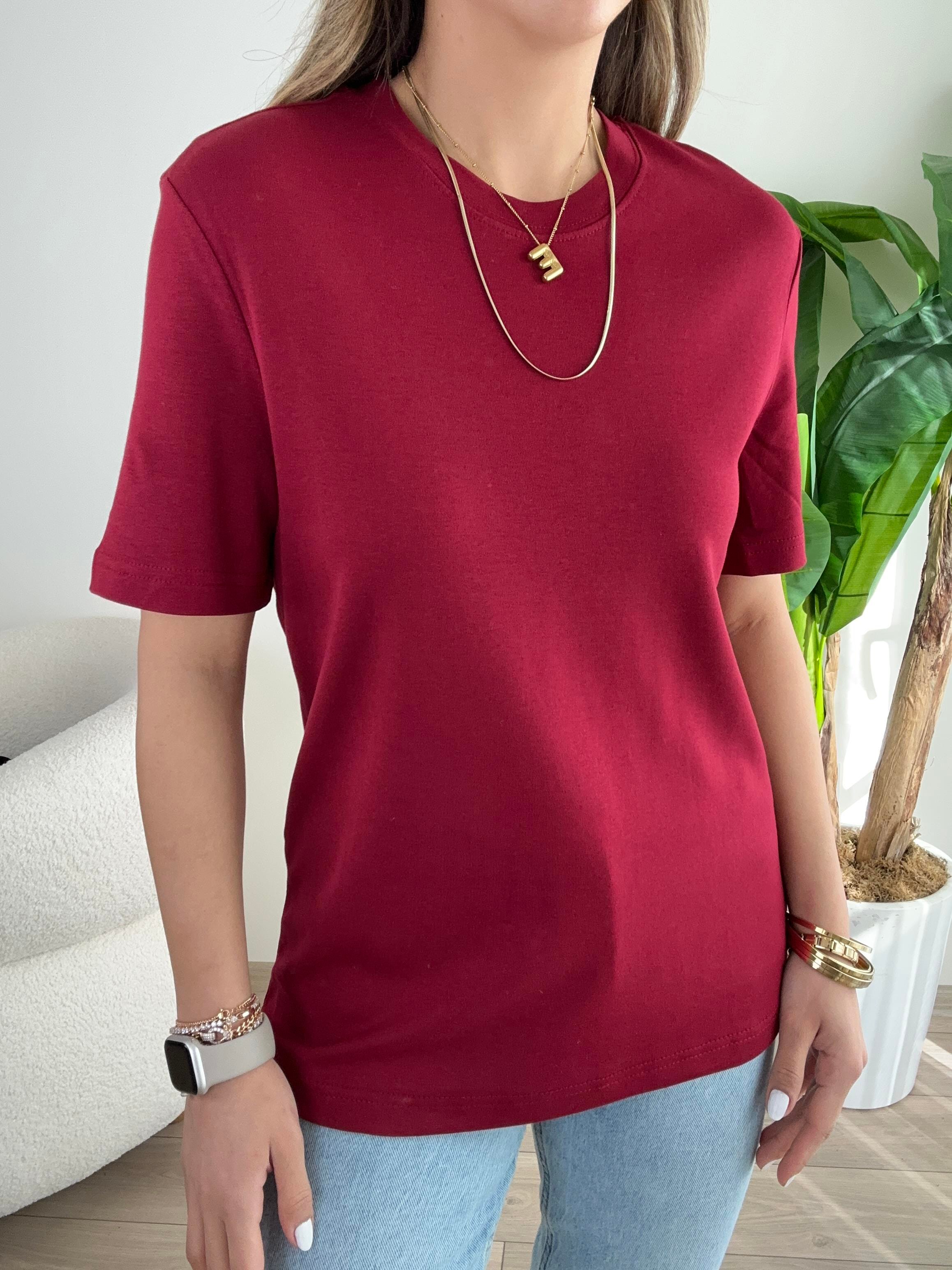 Bordo Bisiklet Yaka Basic Tişört