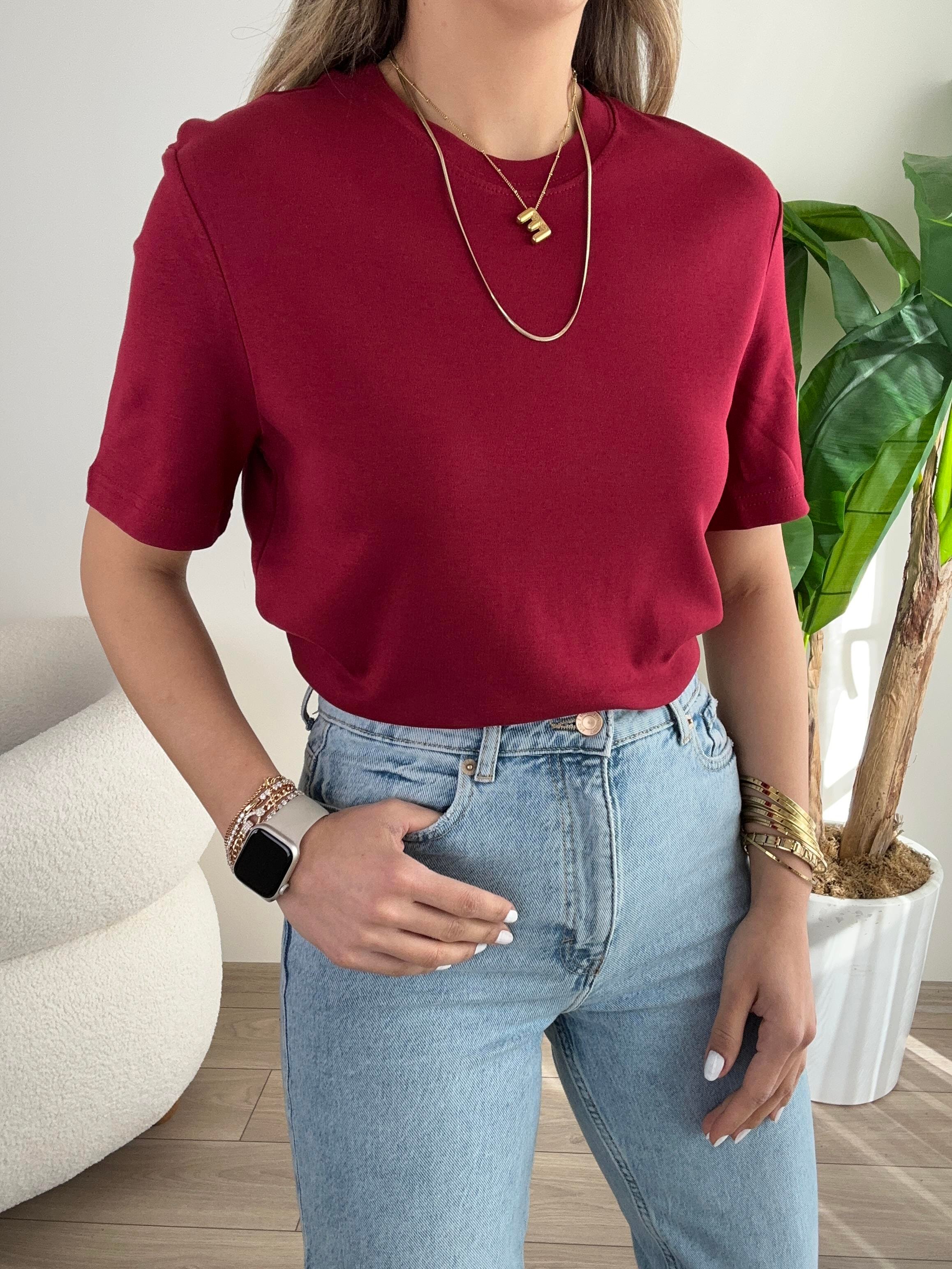 Bordo Bisiklet Yaka Basic Tişört