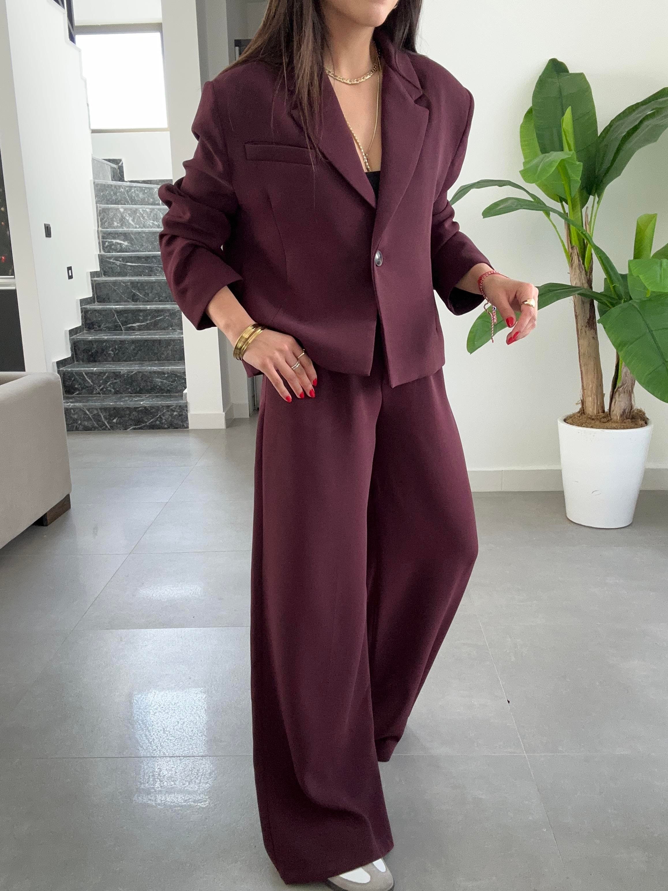 Bordo Ceket-Pantolon Takım