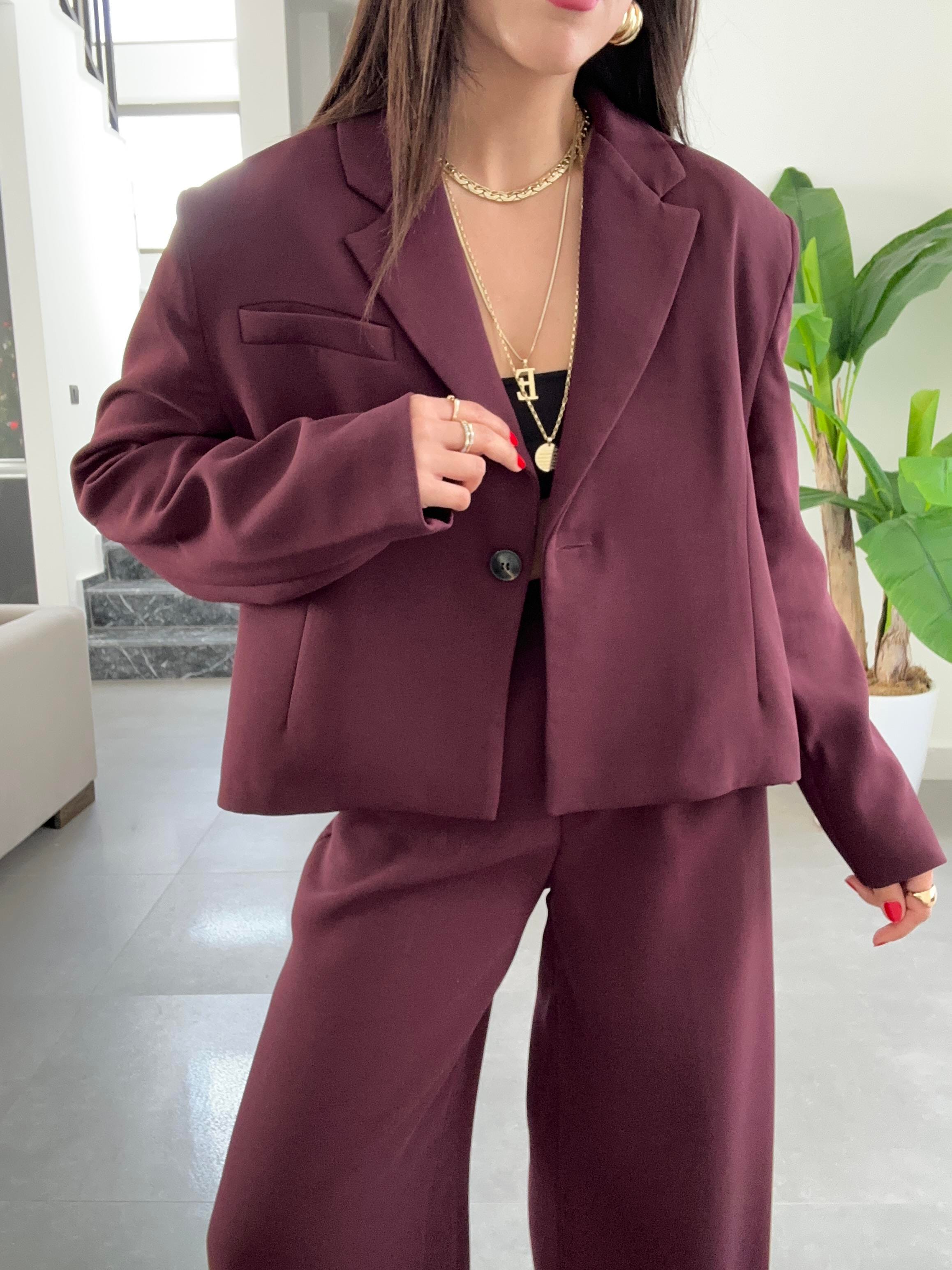 Bordo Ceket-Pantolon Takım