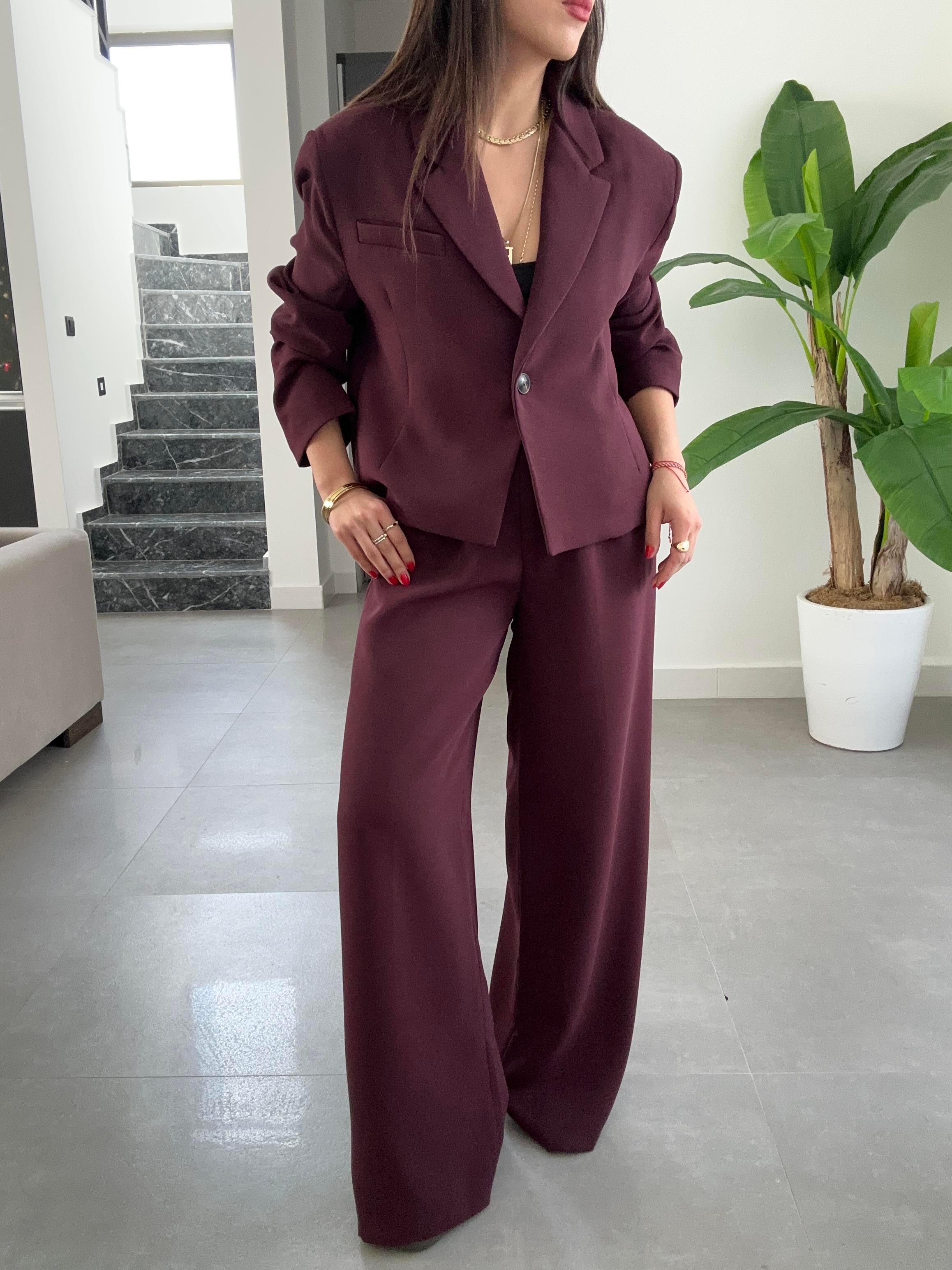 Bordo Ceket-Pantolon Takım