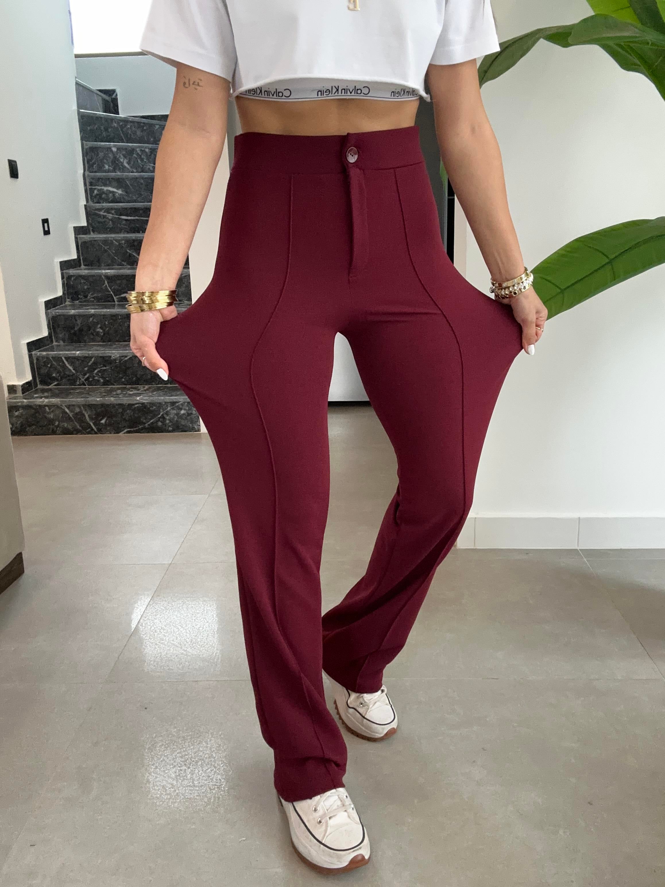 Bordo Çimalı Palazzo Pantolon