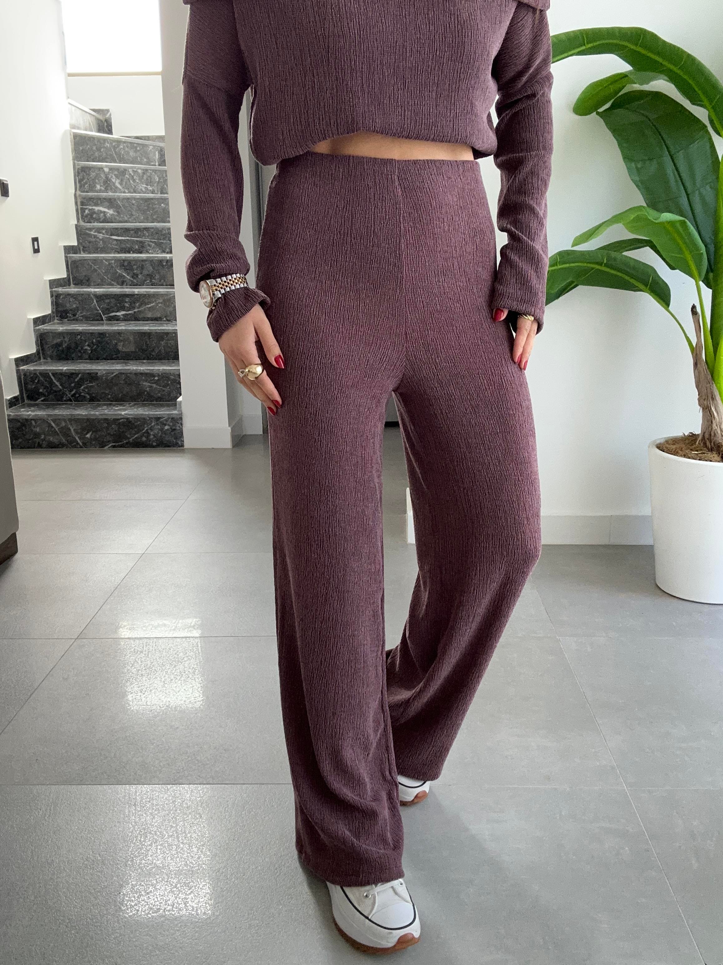 Bordo Kırinkıl Madonna Yaka Kemersiz Pantolon Takım