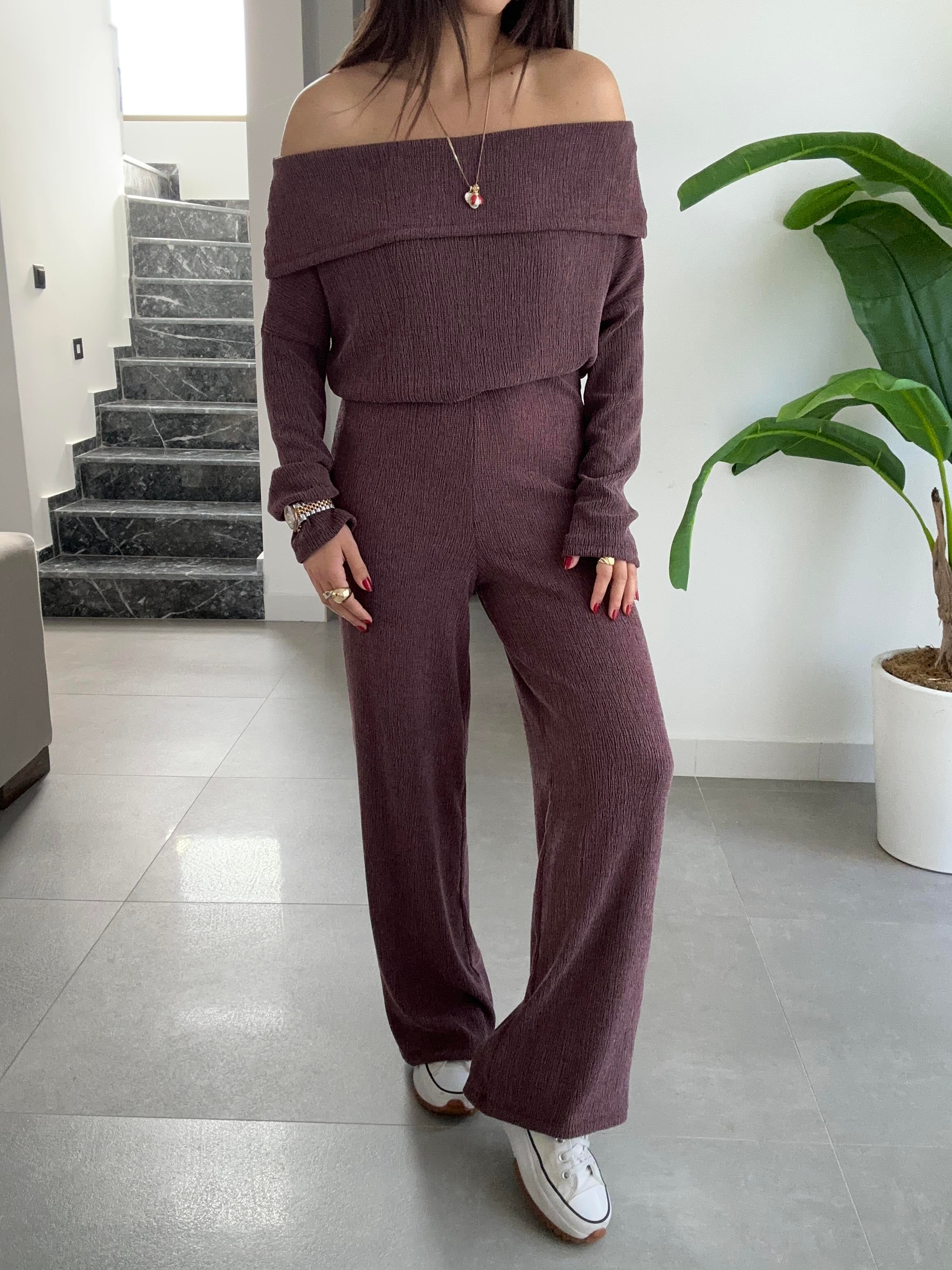 Bordo Kırinkıl Madonna Yaka Kemersiz Pantolon Takım