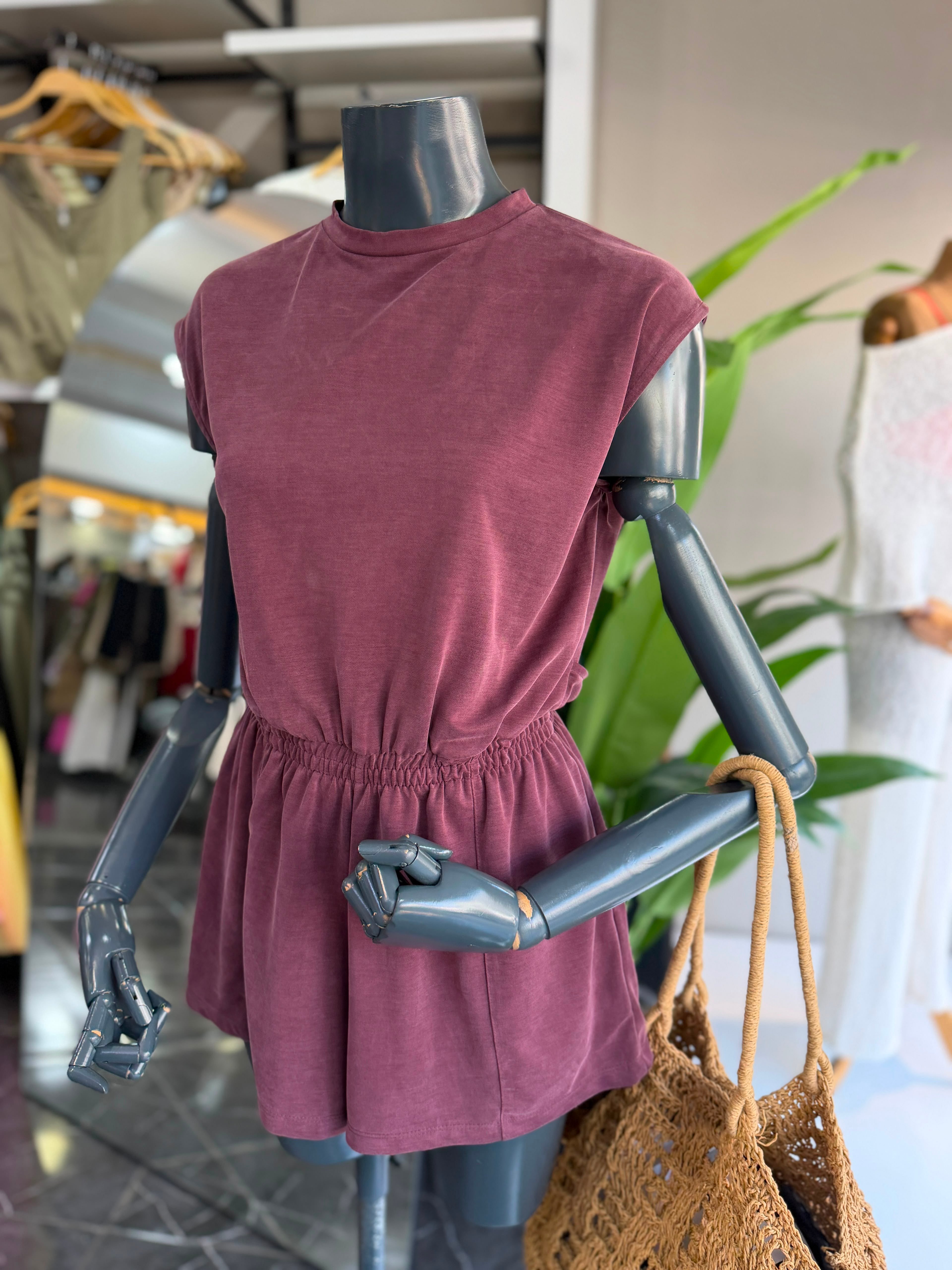Bordo Modal Şort Tulum