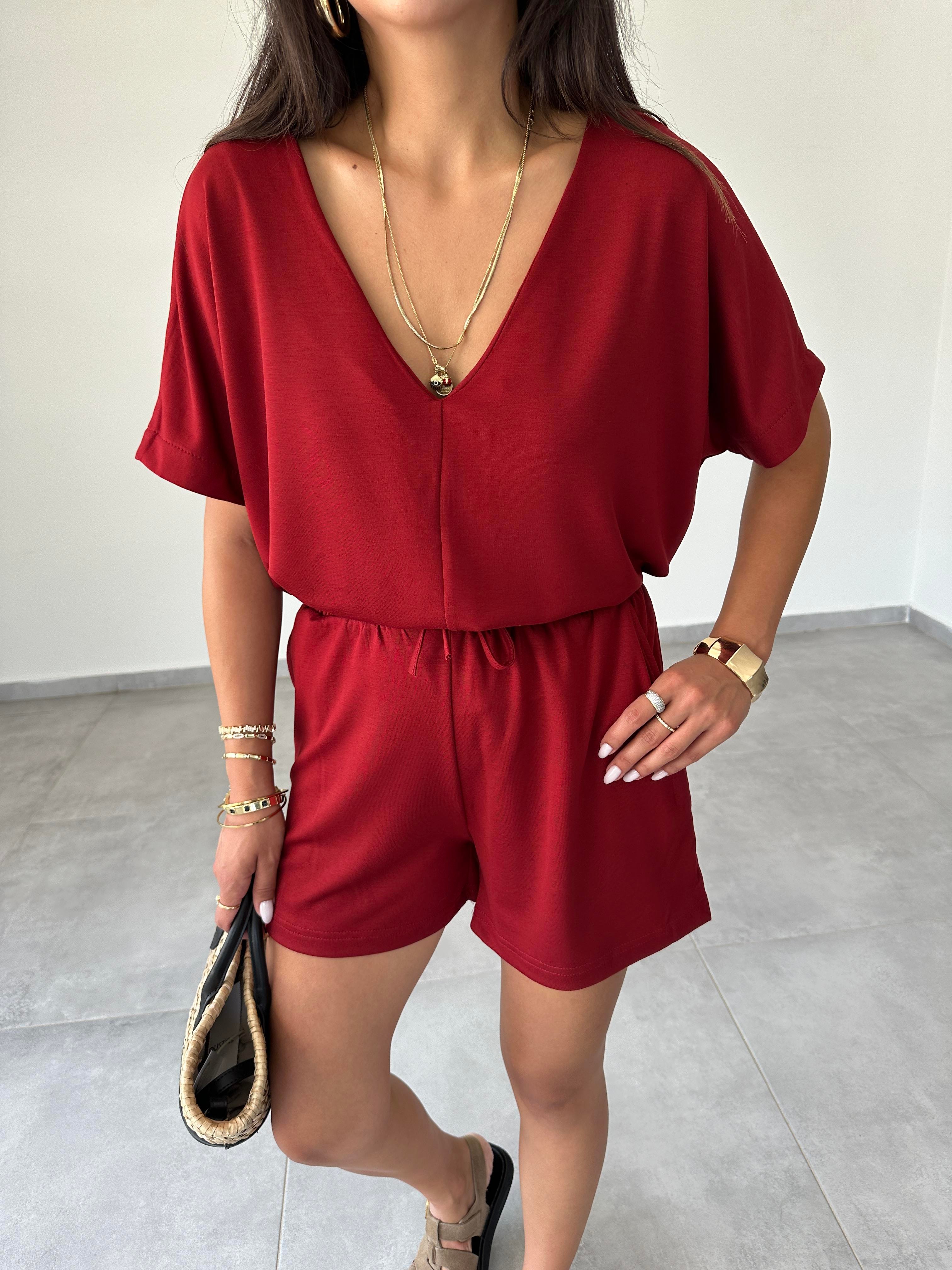 Bordo Modal Şortlu Tshirt Takım