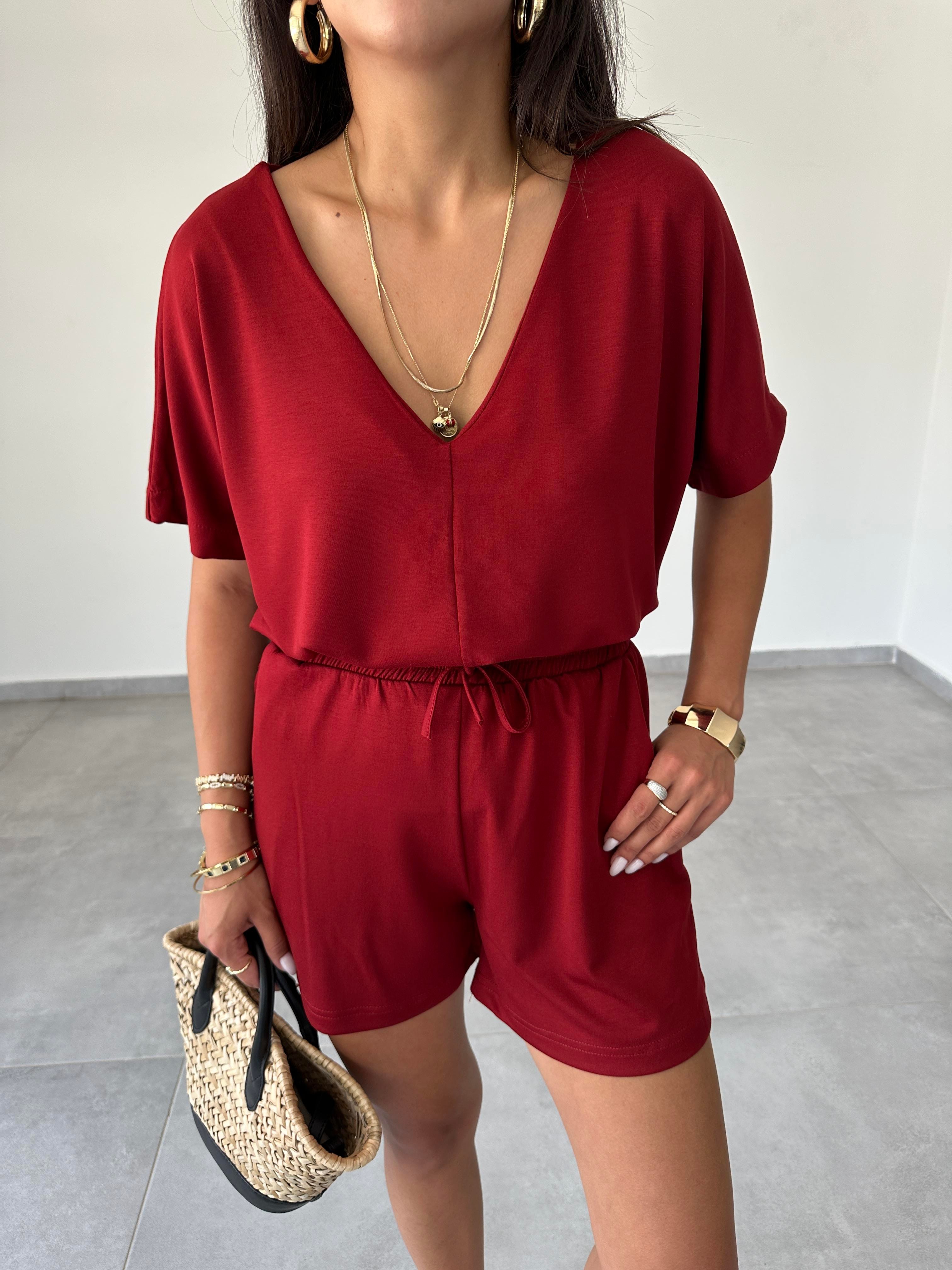 Bordo Modal Şortlu Tshirt Takım