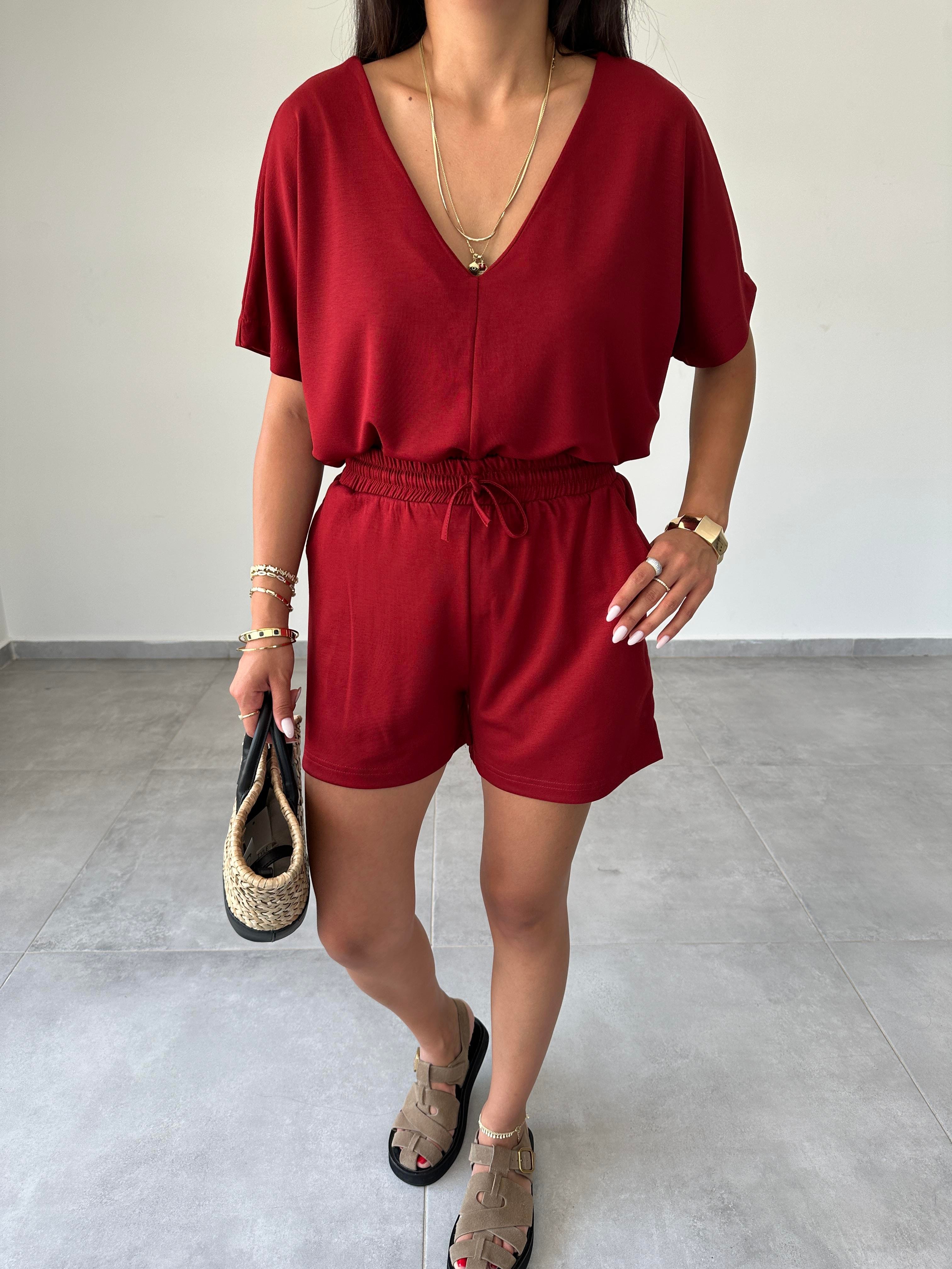 Bordo Modal Şortlu Tshirt Takım