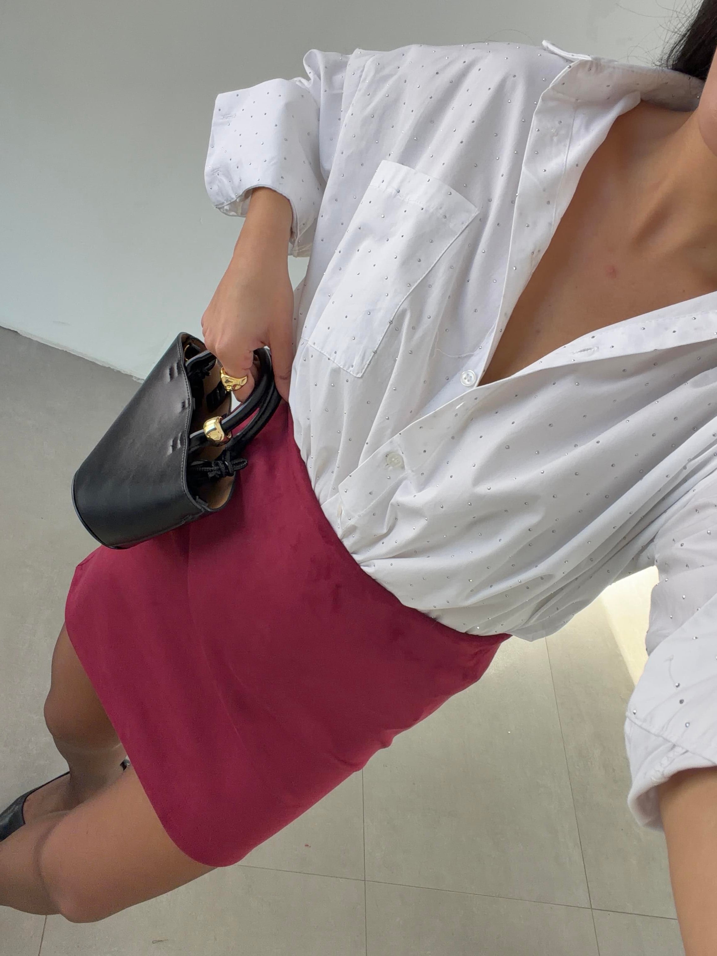 Bordo Nubuk Belik Lastikli Mini Etek