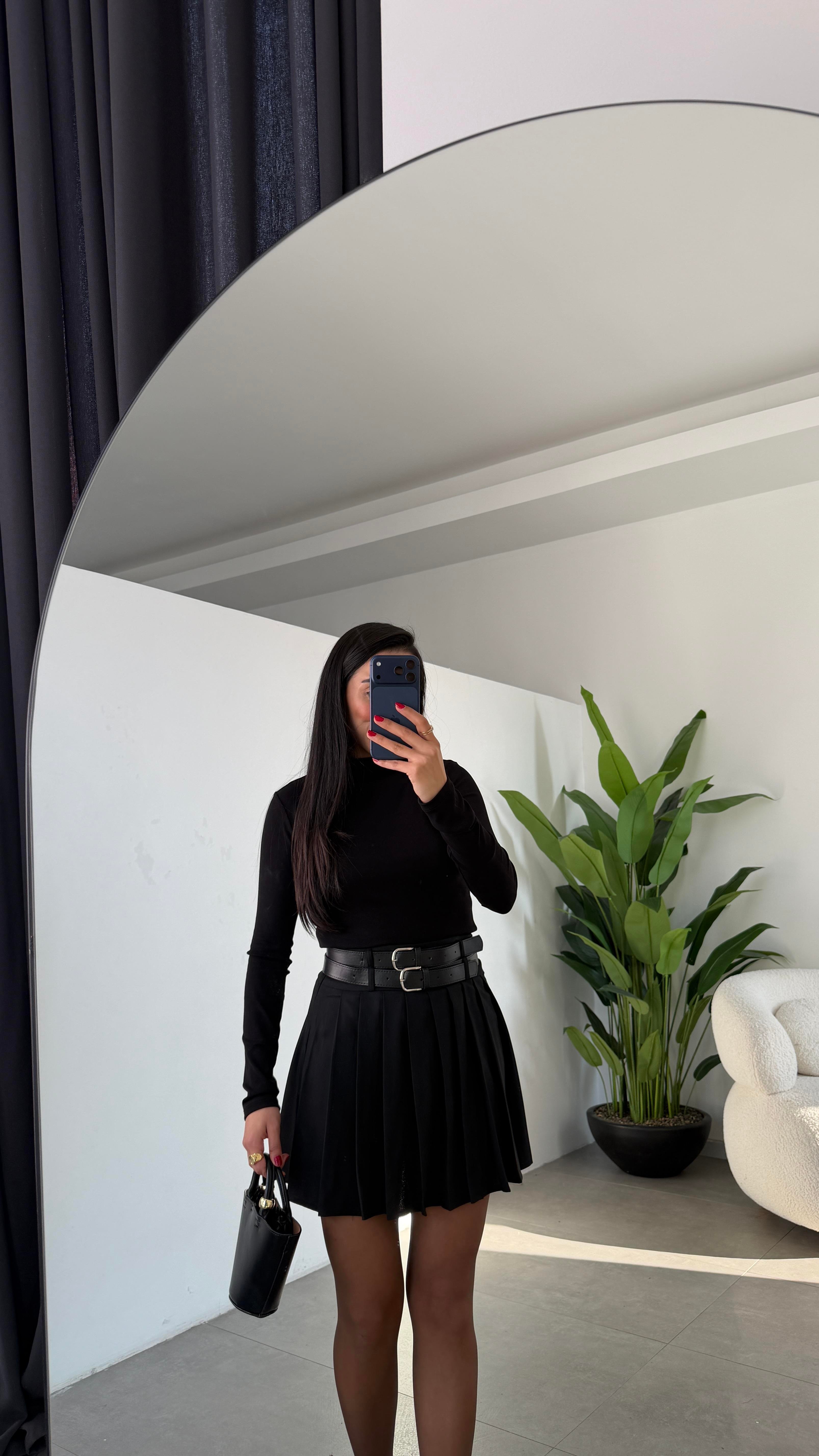 Bordo Nubuk Belik Lastikli Mini Etek