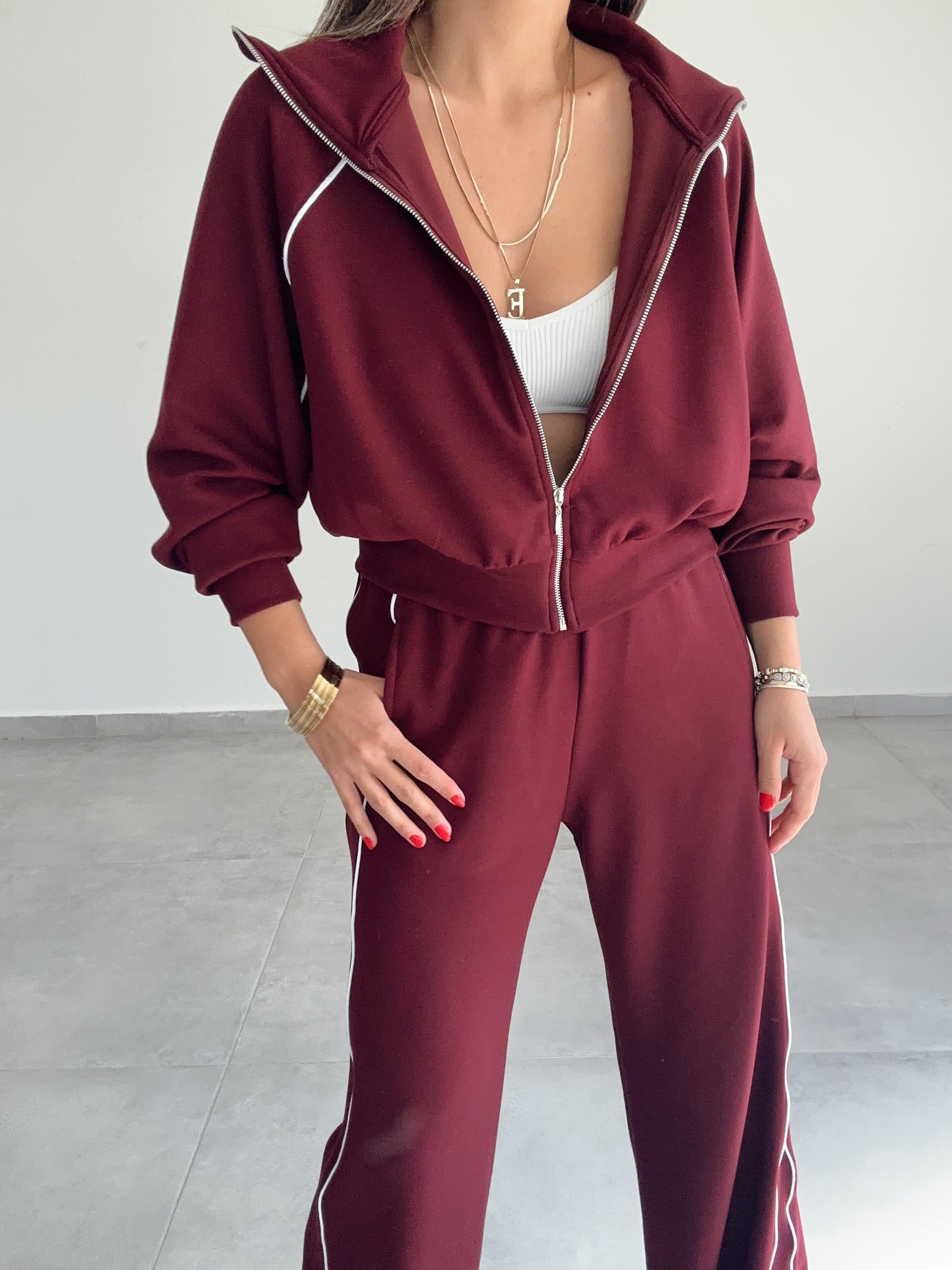 Bordo Oys Biyeli Modal Kumaş Takım