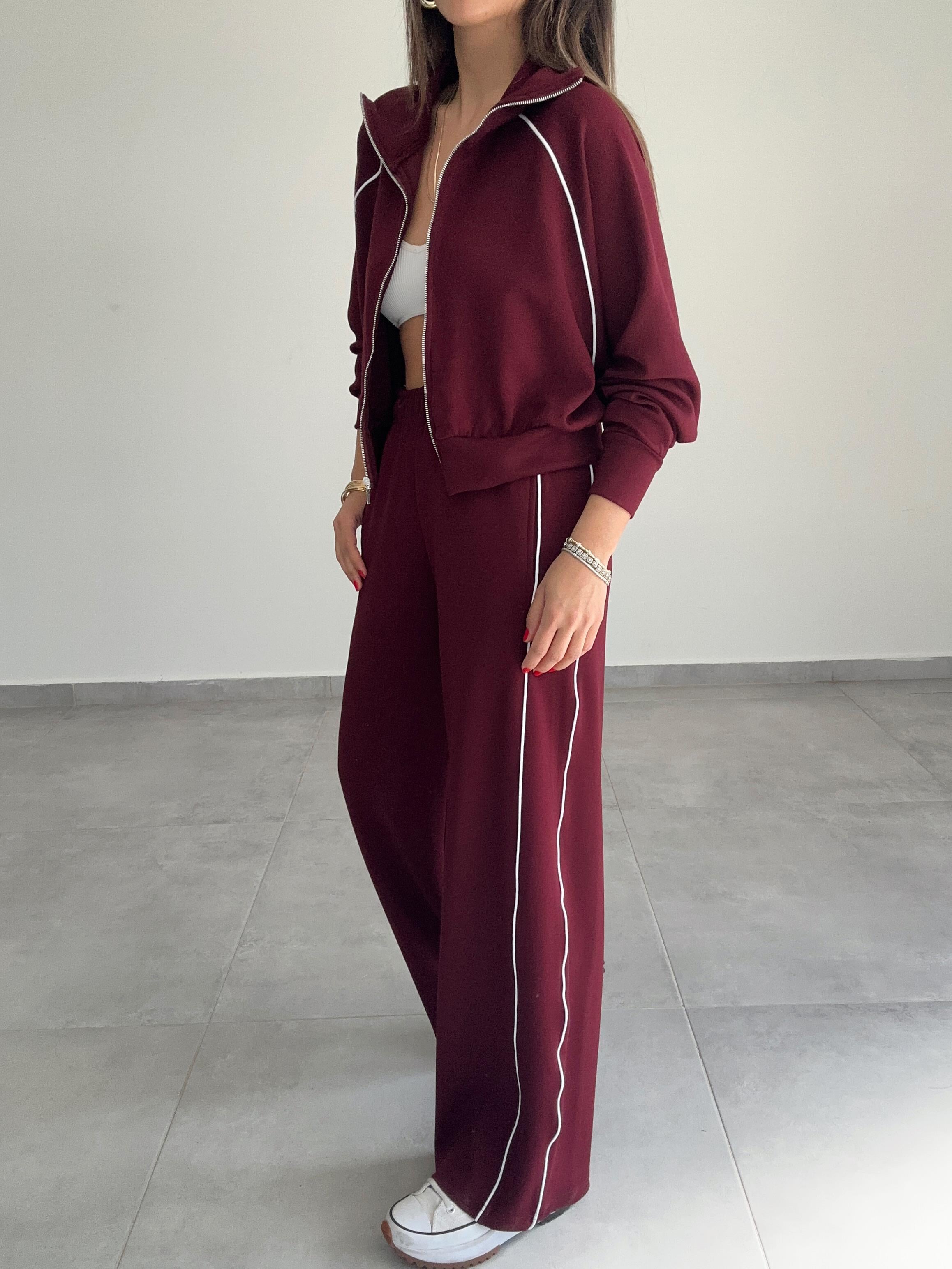 Bordo Oys Biyeli Modal Kumaş Takım