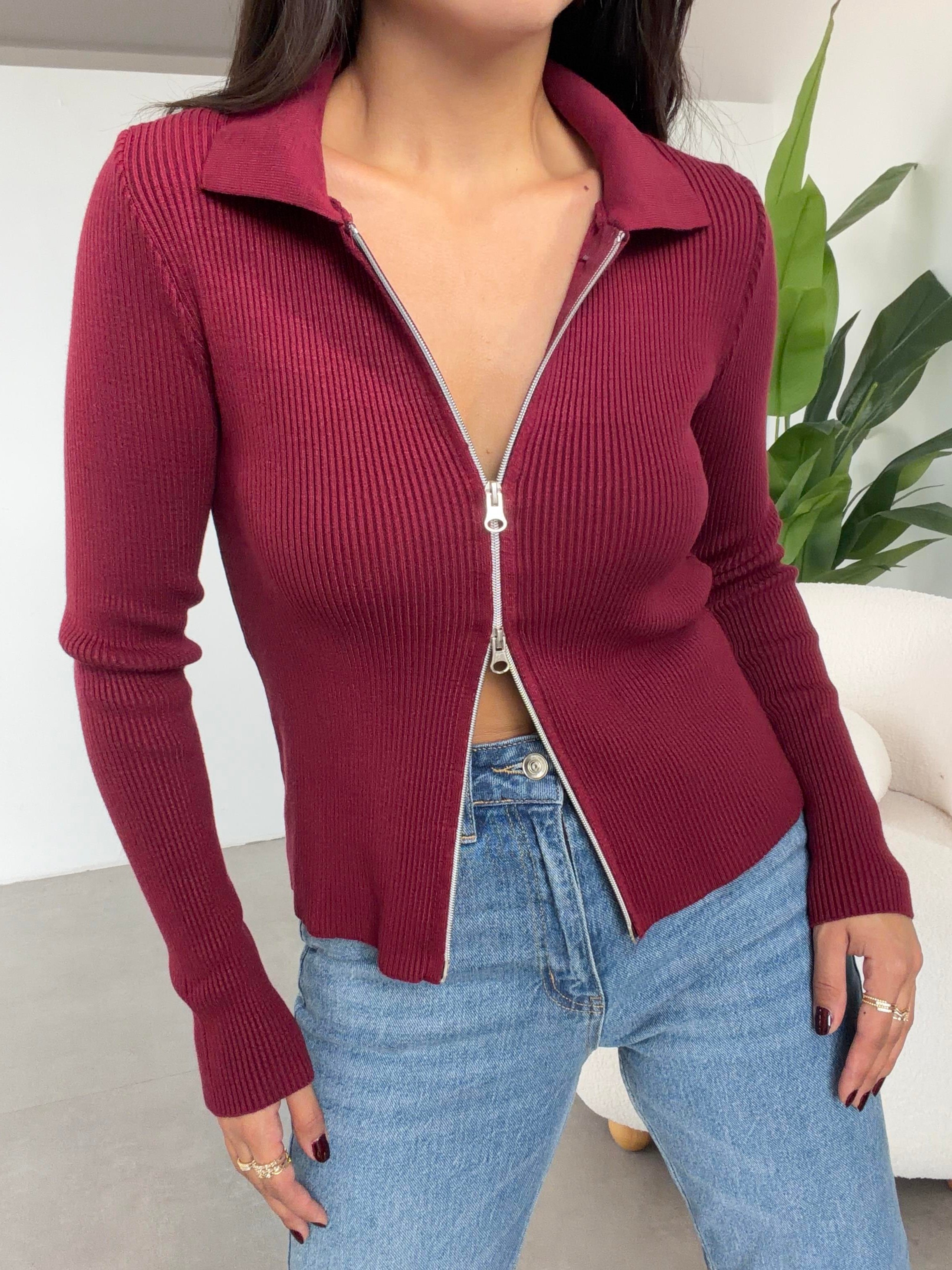 Bordo Polo Yaka Hırka
