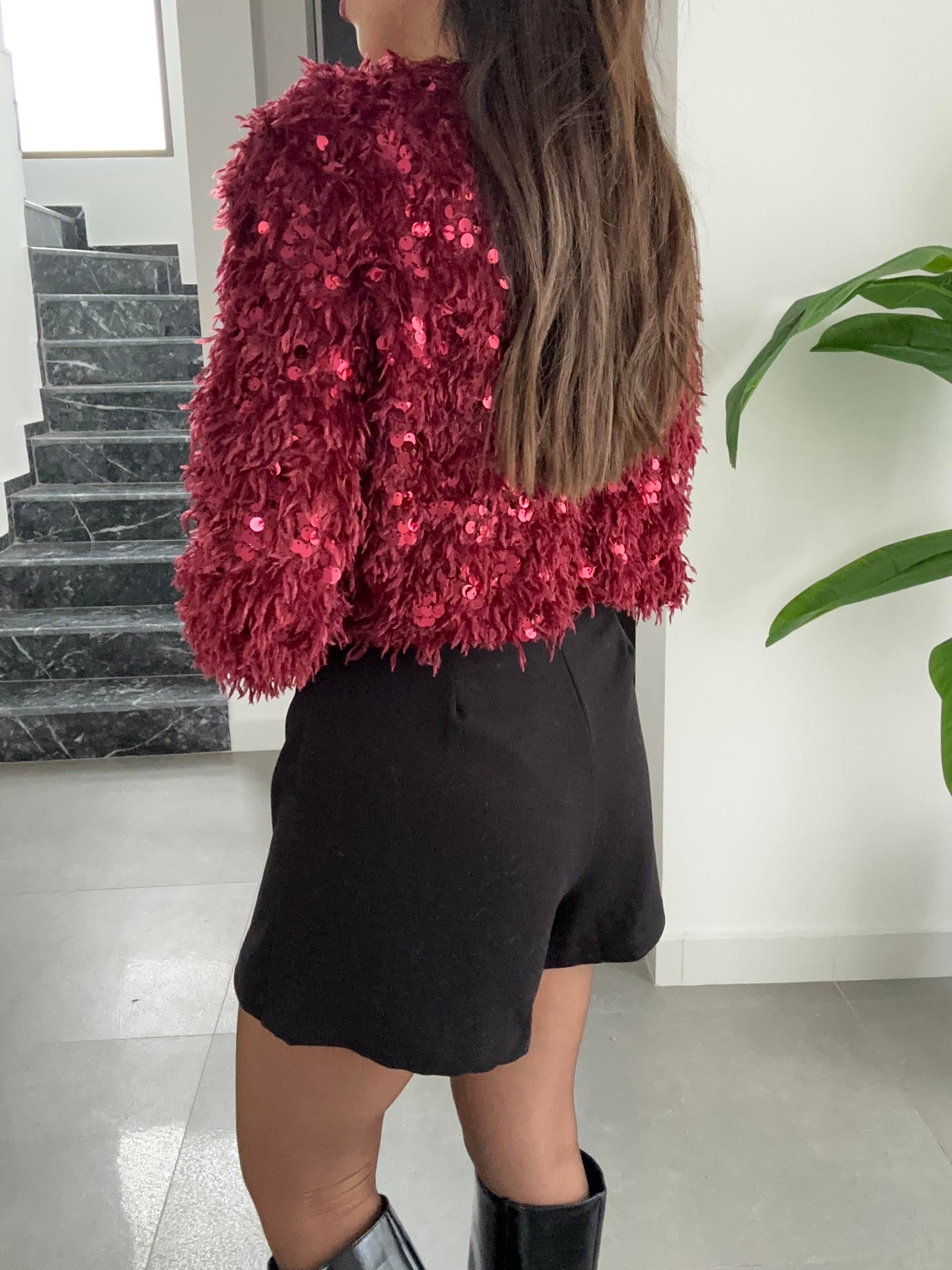 Bordo Pullu Kırçıllı Hırka