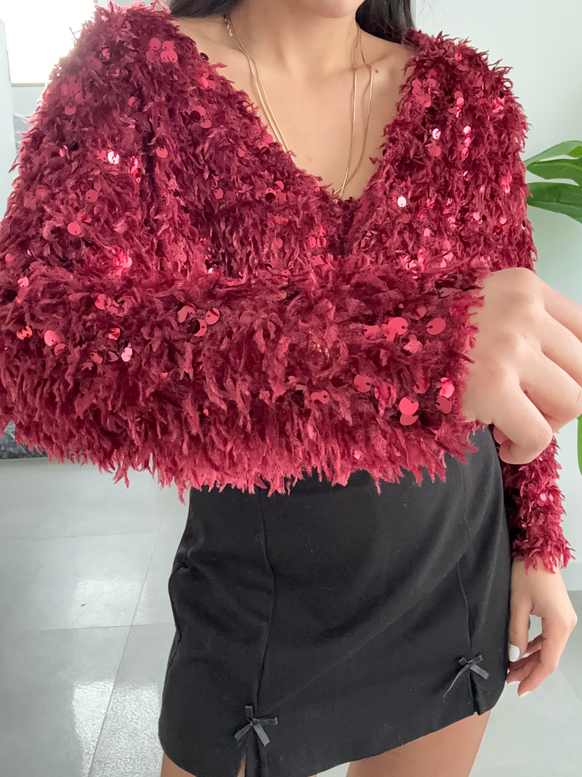 Bordo Pullu Kırçıllı Hırka