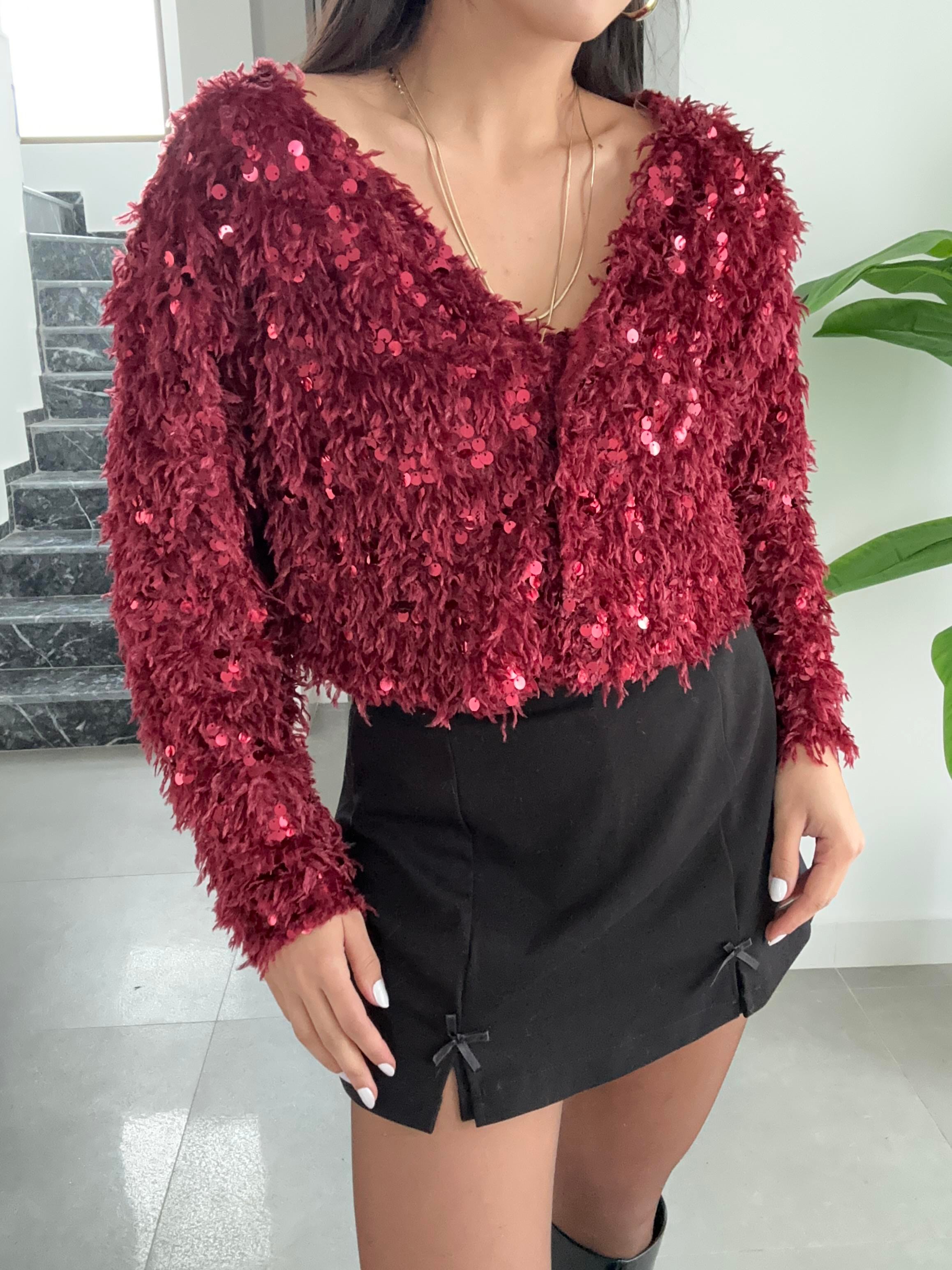 Bordo Pullu Kırçıllı Hırka