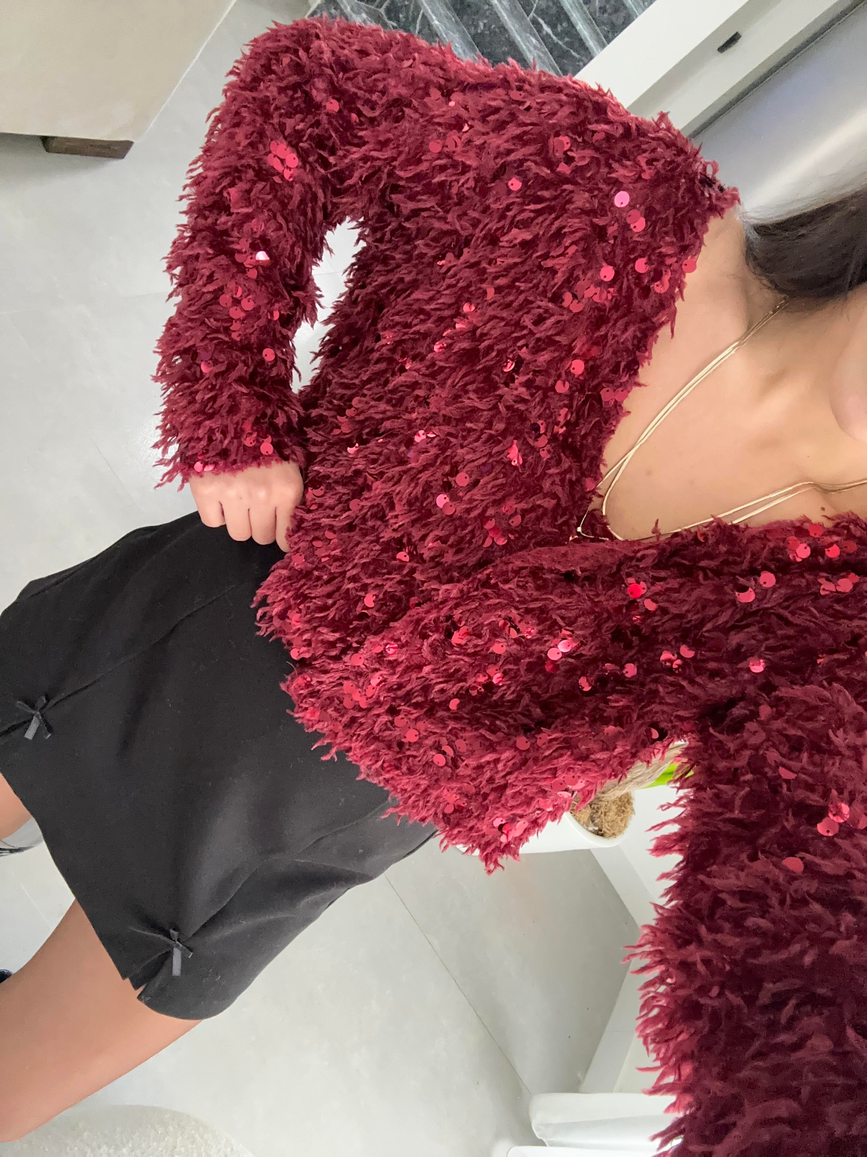 Bordo Pullu Kırçıllı Hırka