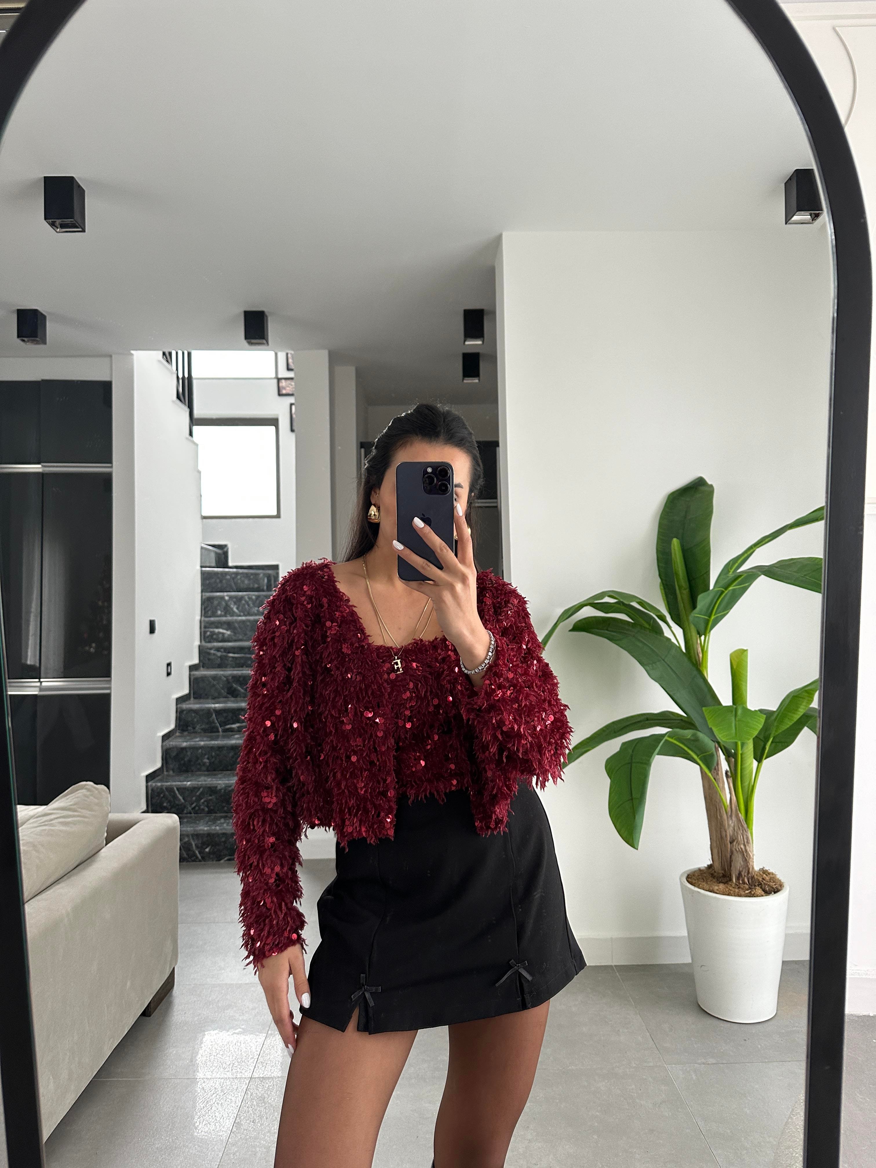 Bordo Pullu Kırçıllı Hırka