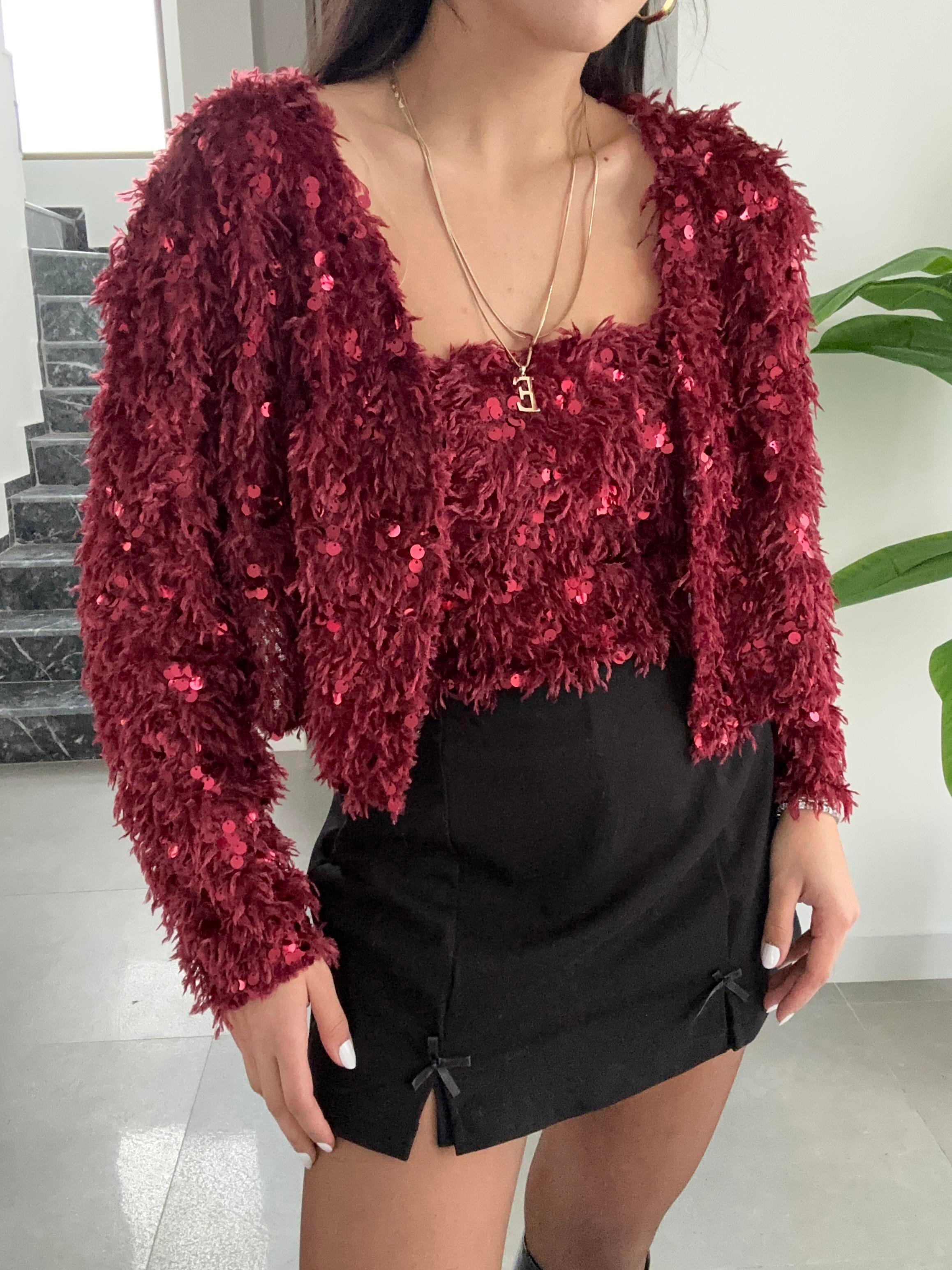 Bordo Pullu Kırçıllı Hırka