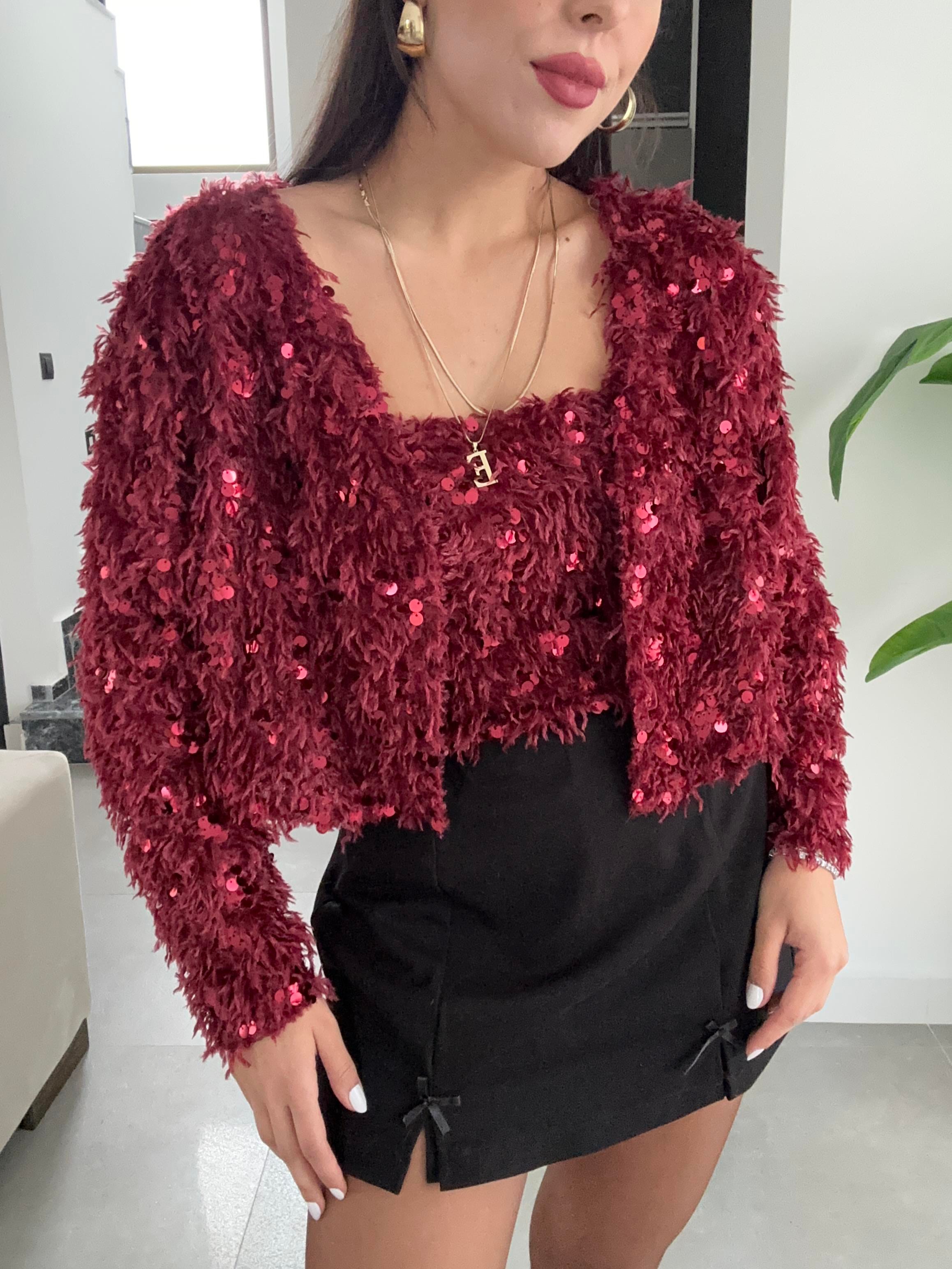 Bordo Pullu Kırçıllı Straplez Top