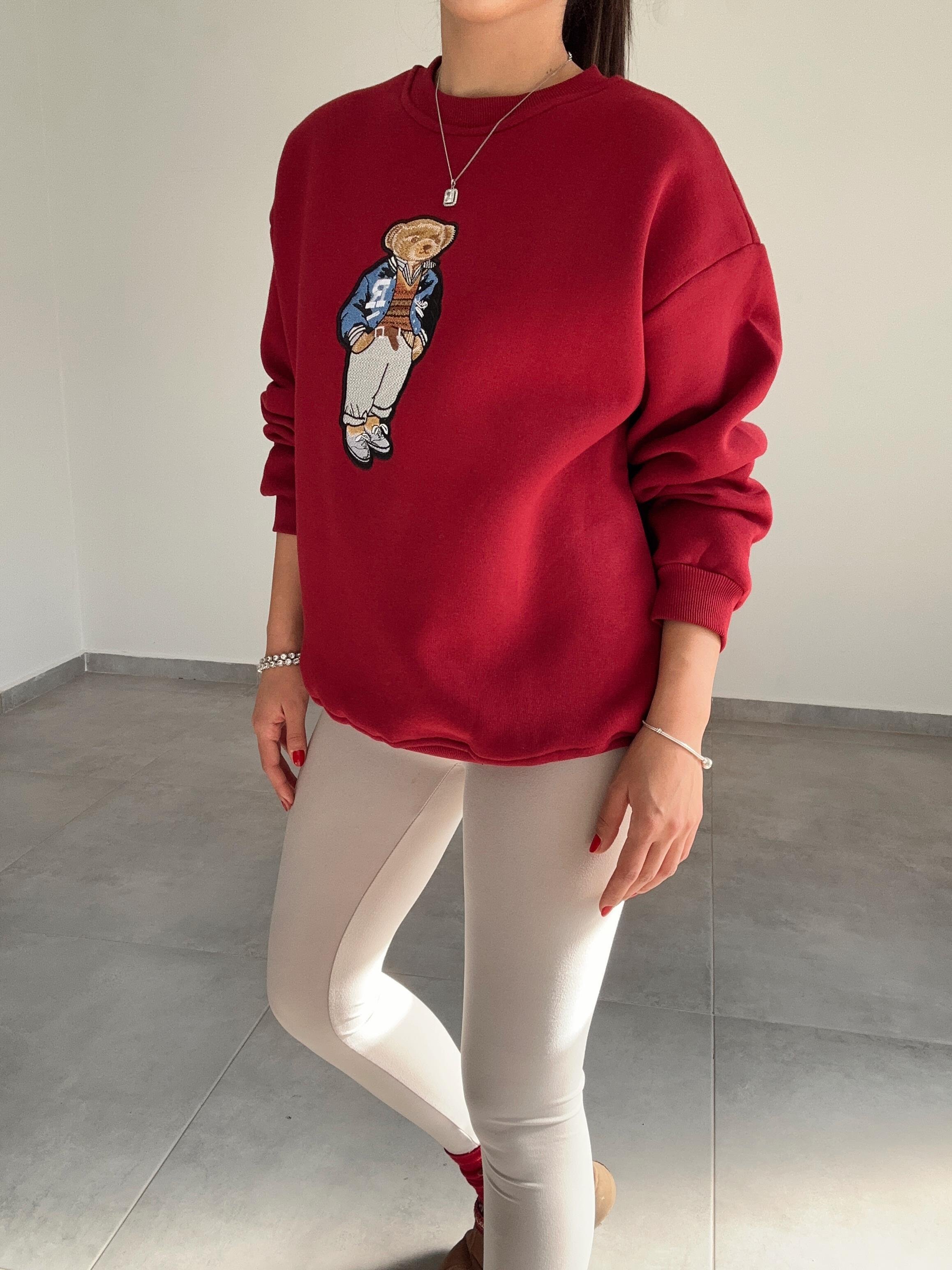 Bordo Tedy Nakışlı Sweat