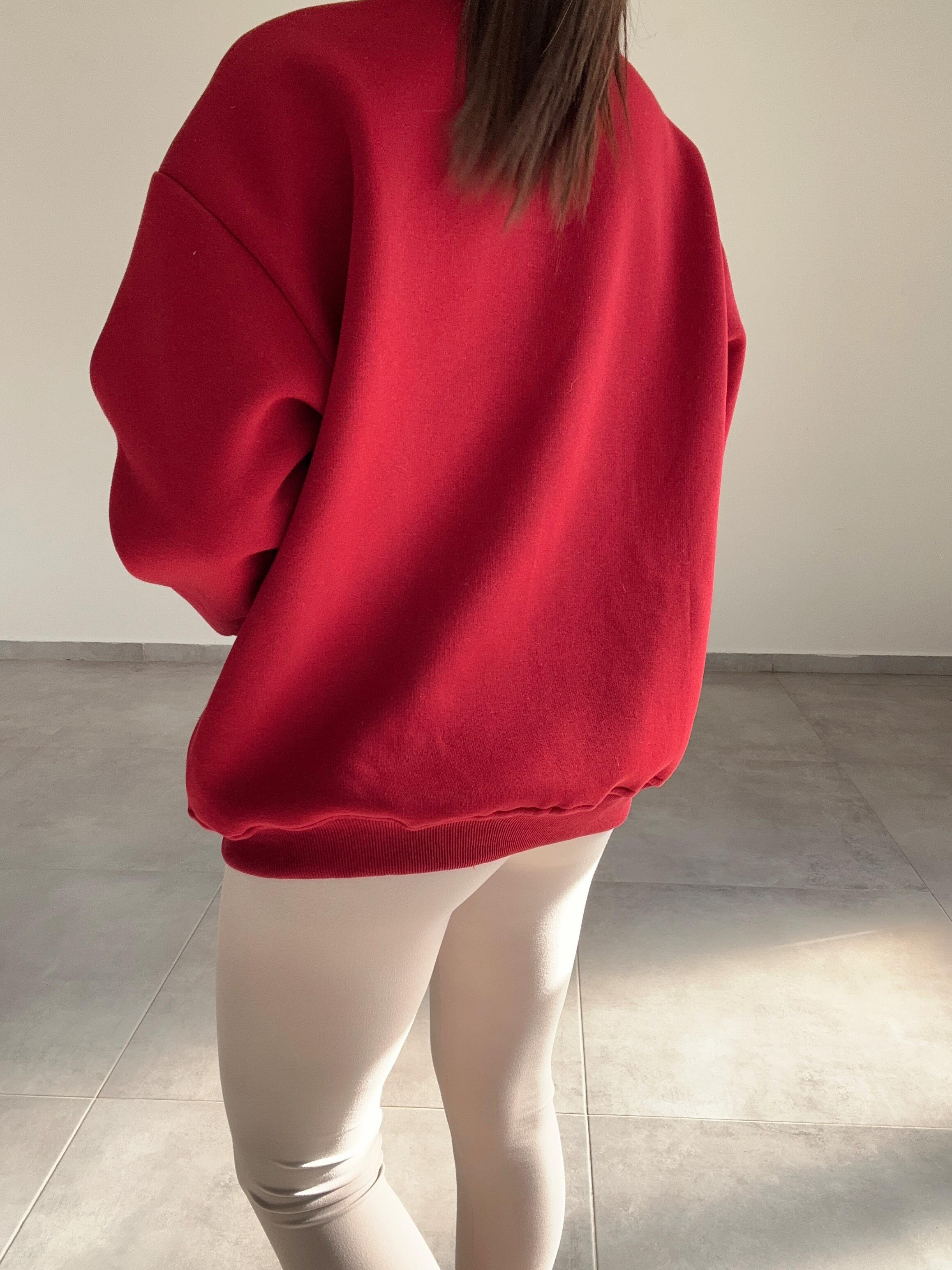 Bordo Tedy Nakışlı Sweat