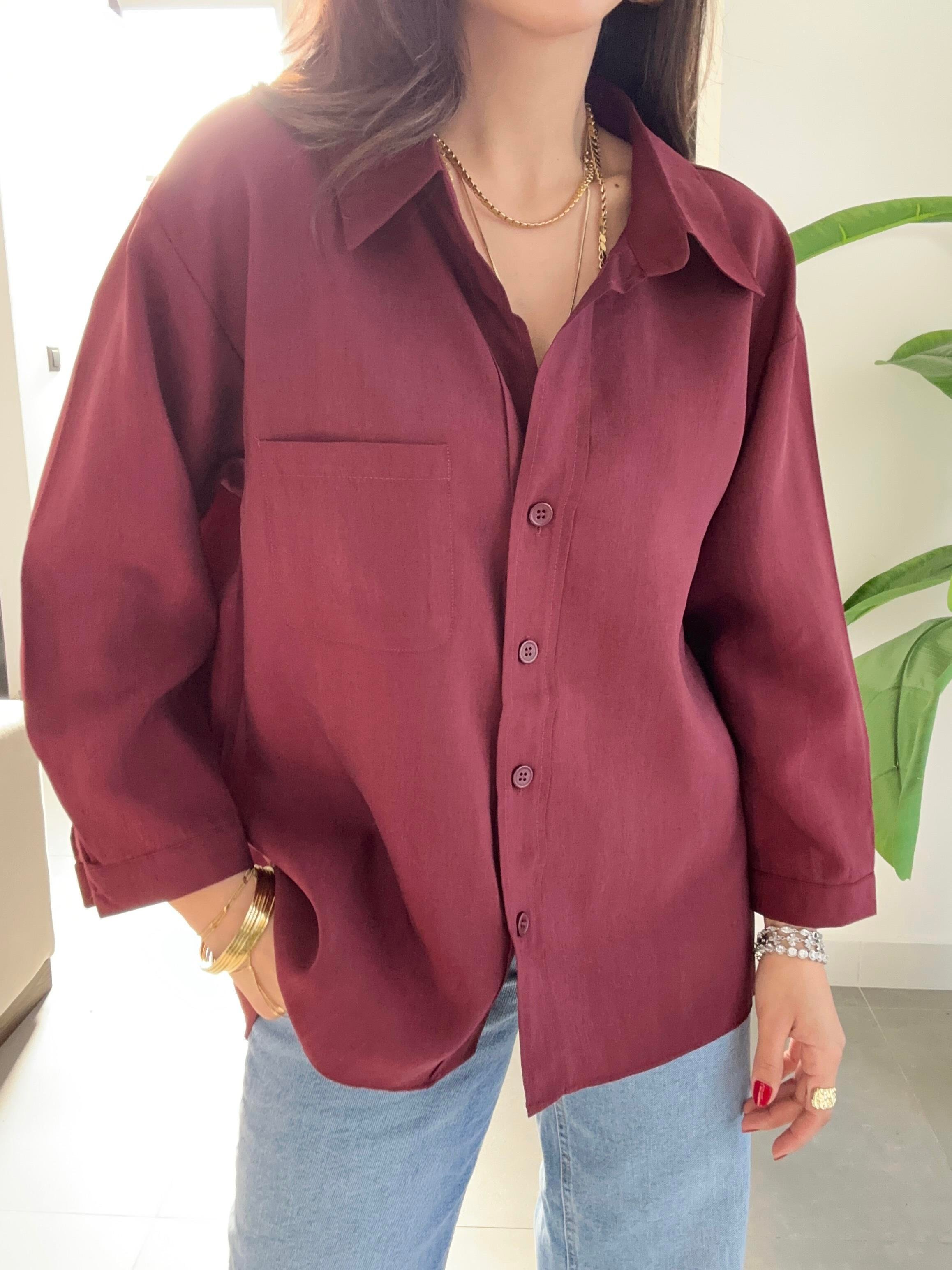 Bordo Tek Cep Oversize Gömlek