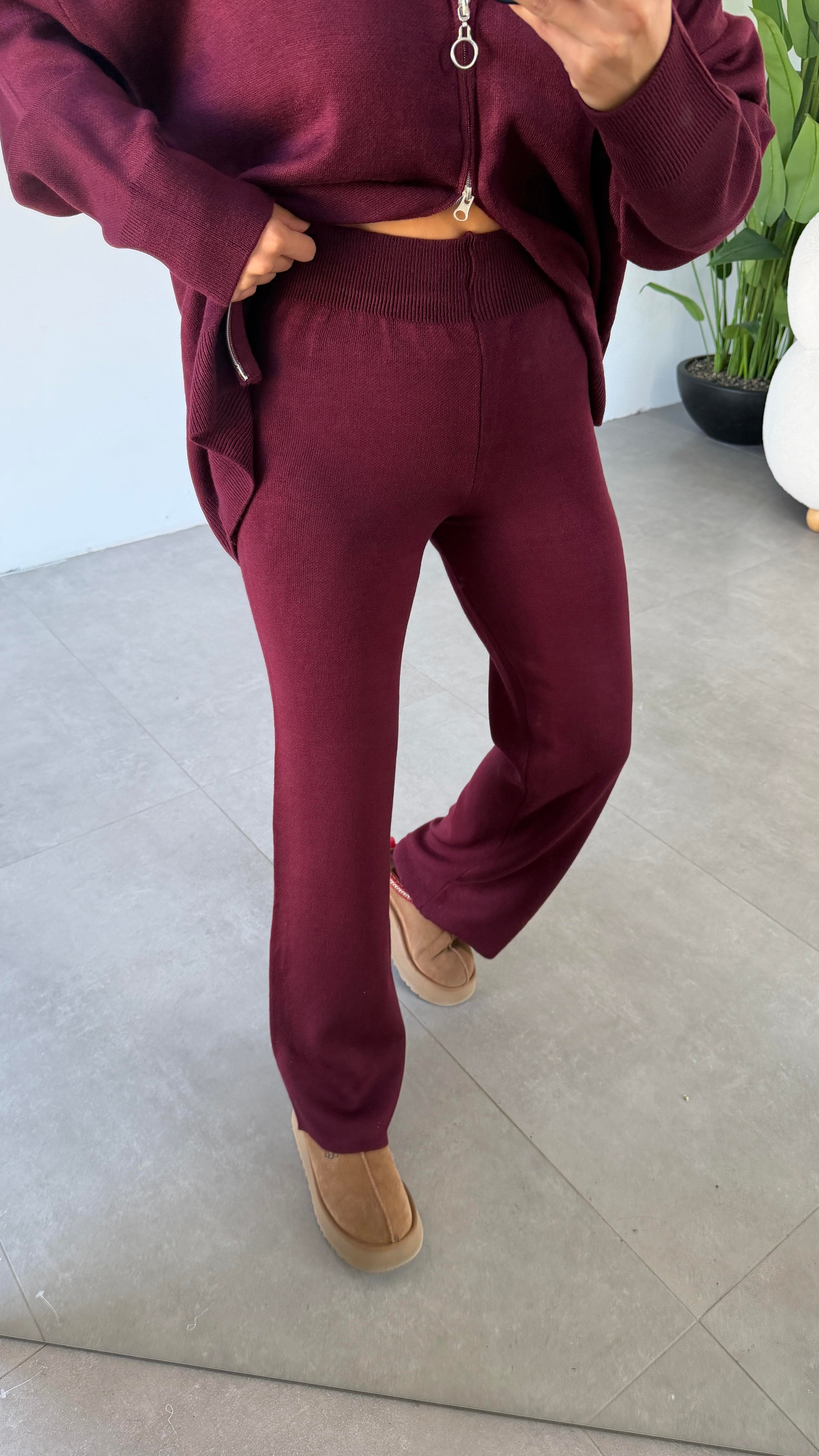 Bordo Triko Hırkalı Takım