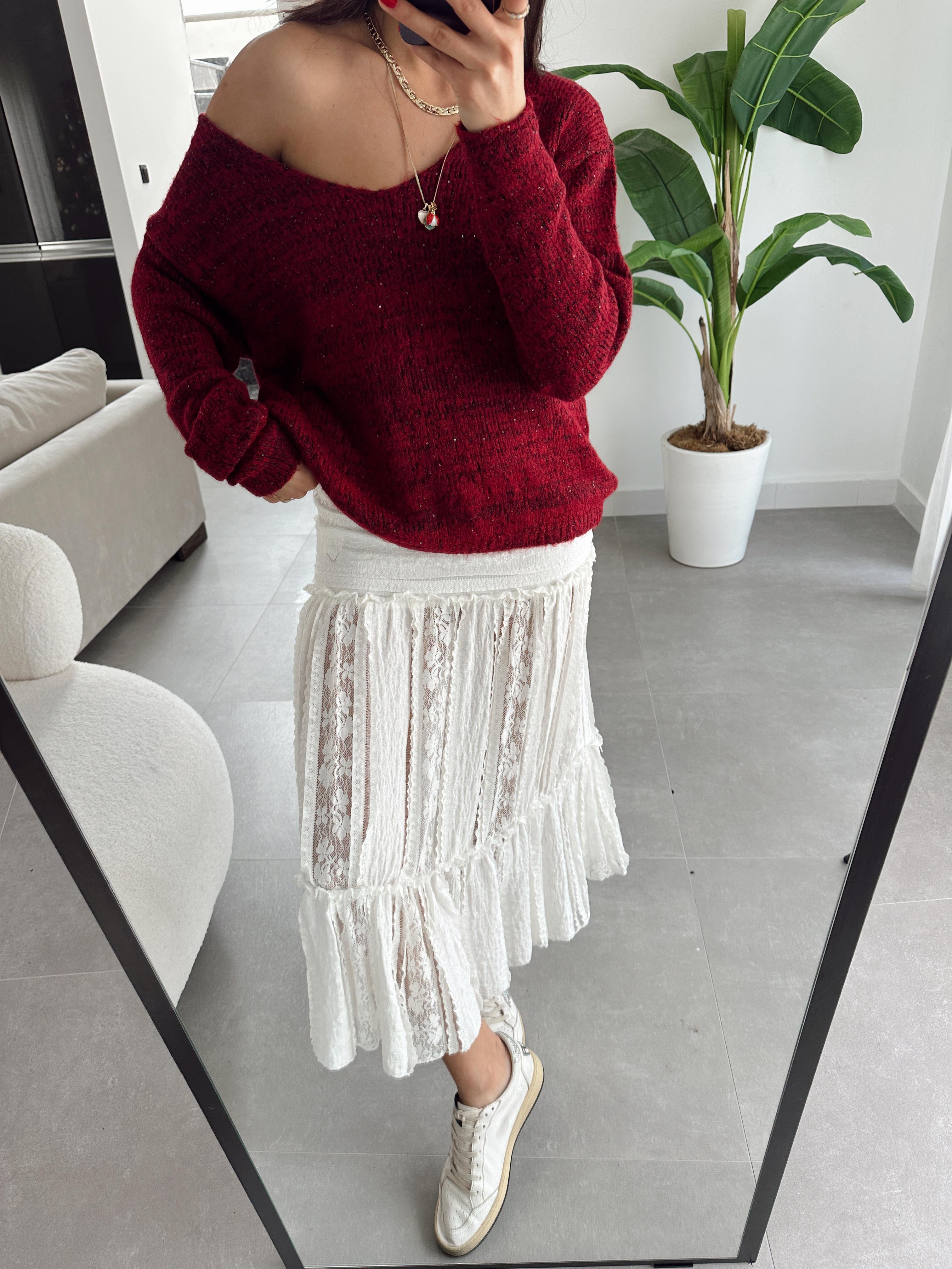 Bordo V Yaka Uzun Kollu Kazak