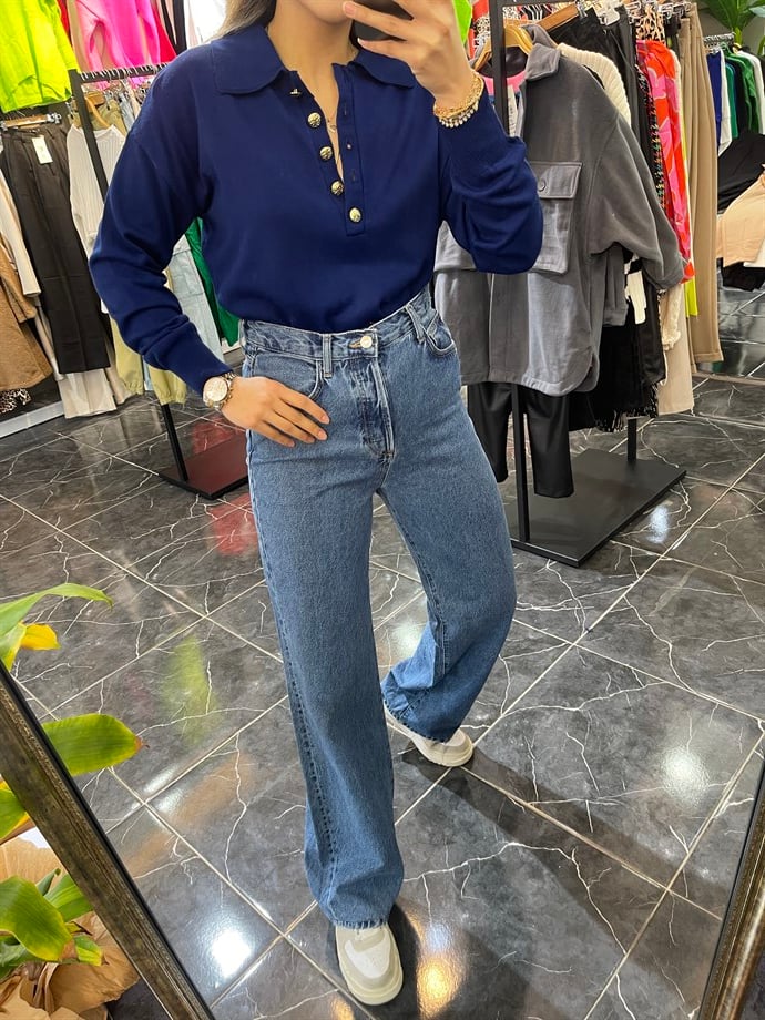 Boru Paça Koyu Mavi Jean
