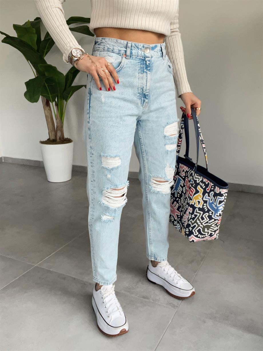 Buz Mavi Yırtık Jean