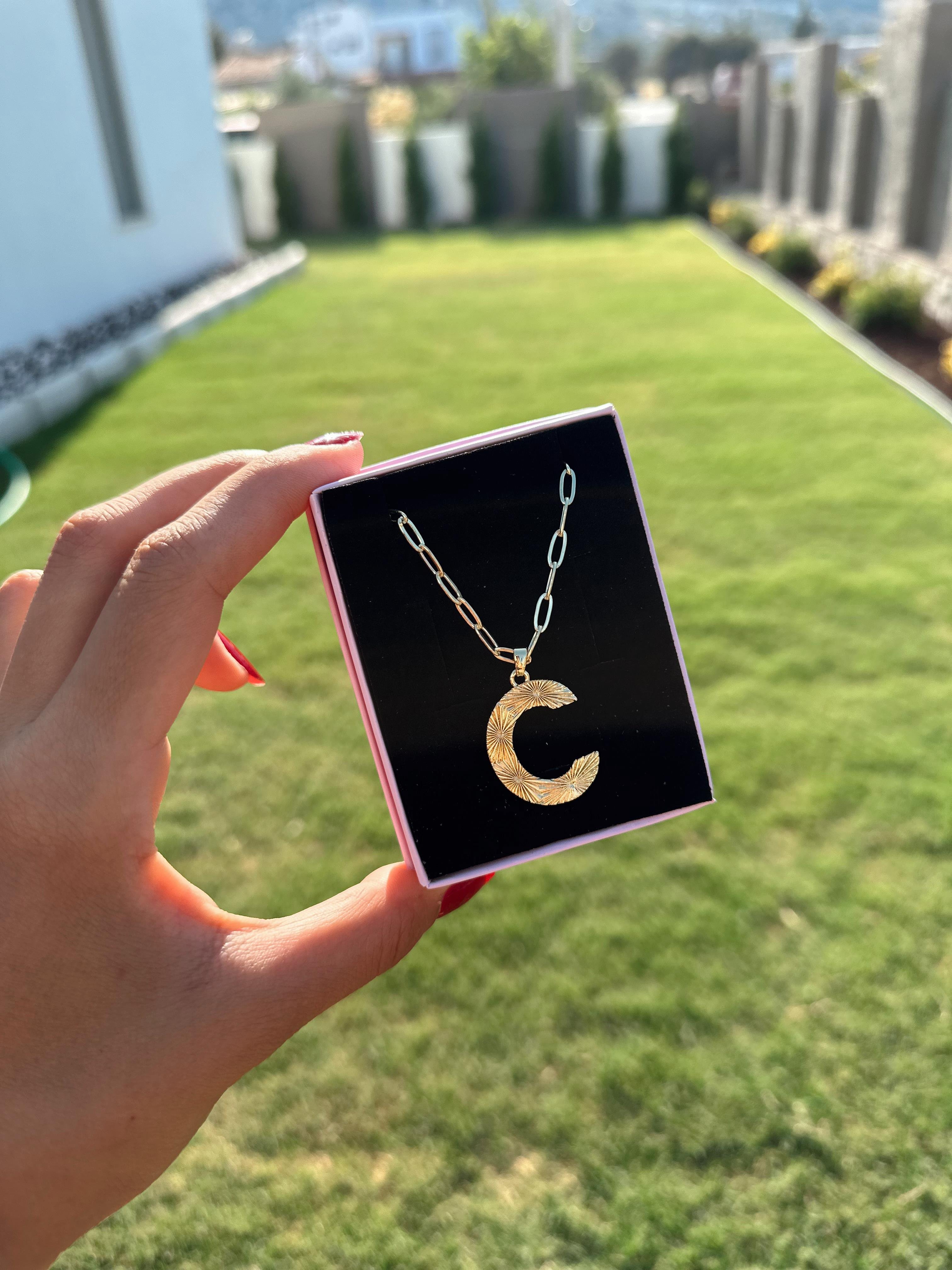 C Çelik Gold Harf Kolye 