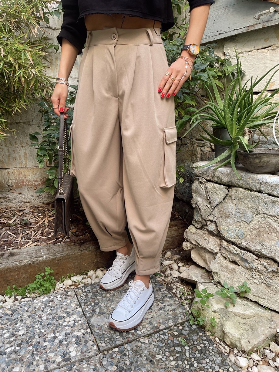 Camel Kargo Cep Pantolon