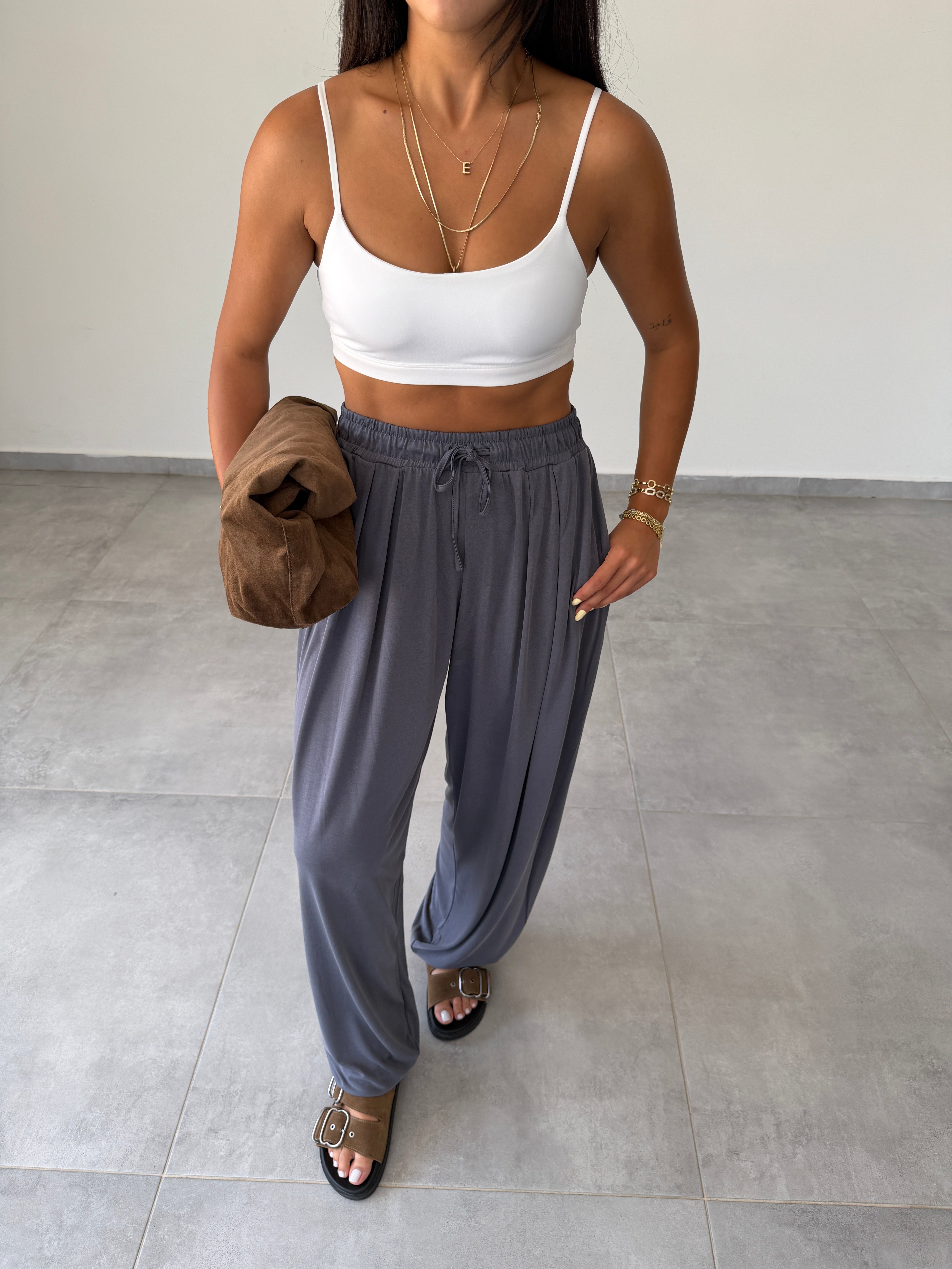 Comfort Gri Modal Kumaş Şalvar Pantolon