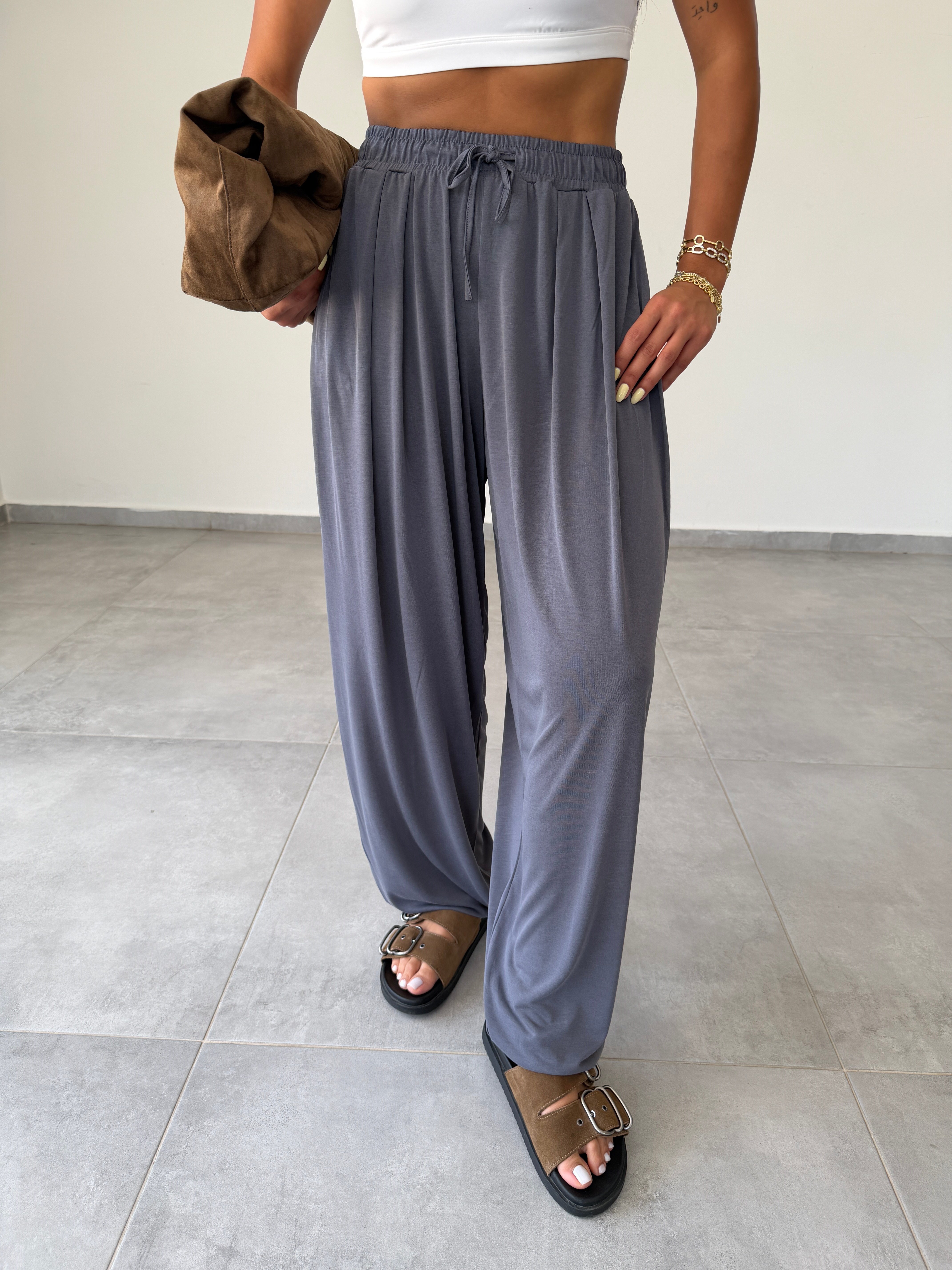 Comfort Gri Modal Kumaş Şalvar Pantolon