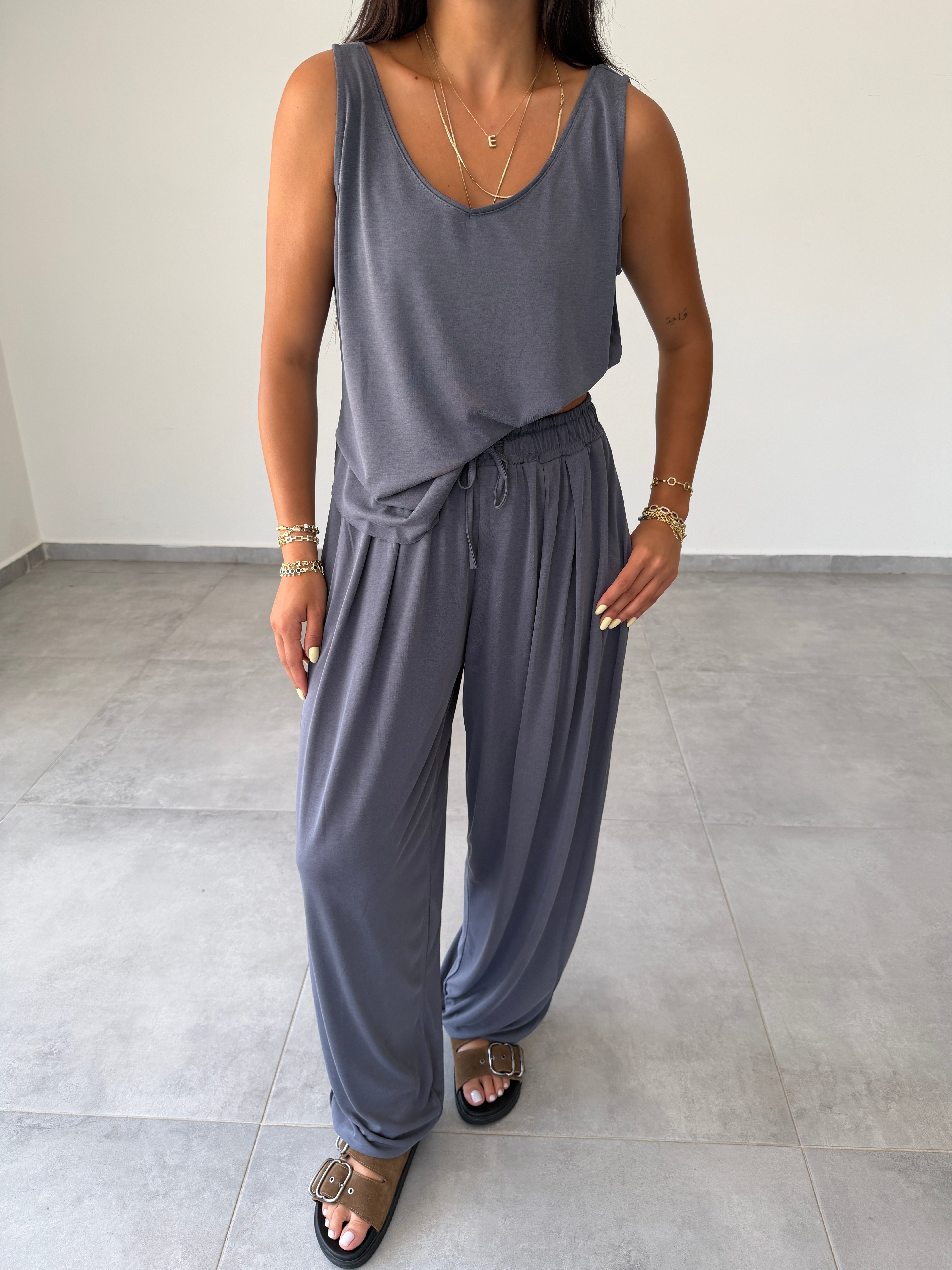 Comfort Gri Modal Kumaş Şalvar Pantolon