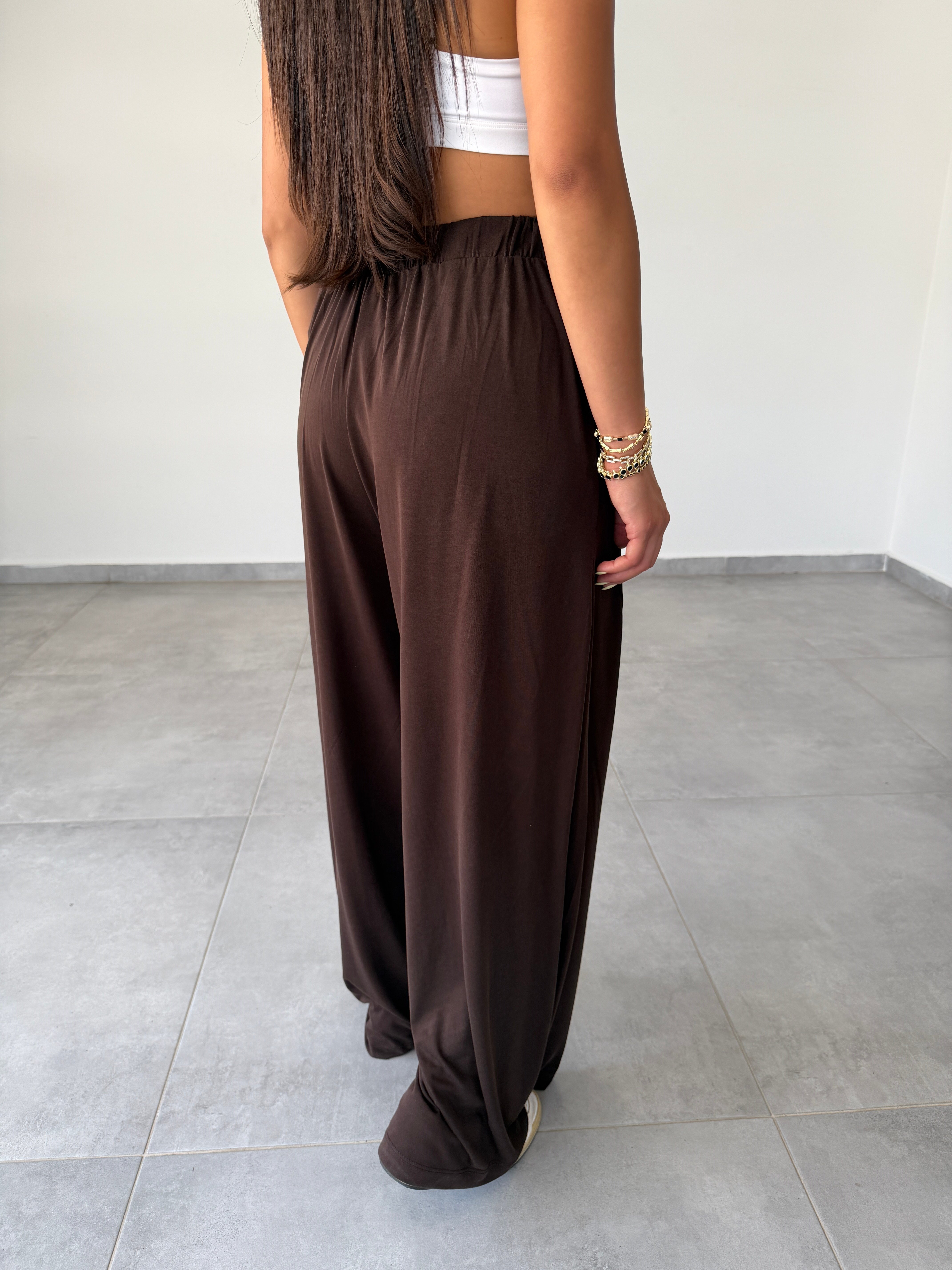 Comfort Kahve Siyah Pileli Bol Paça Pantolon
