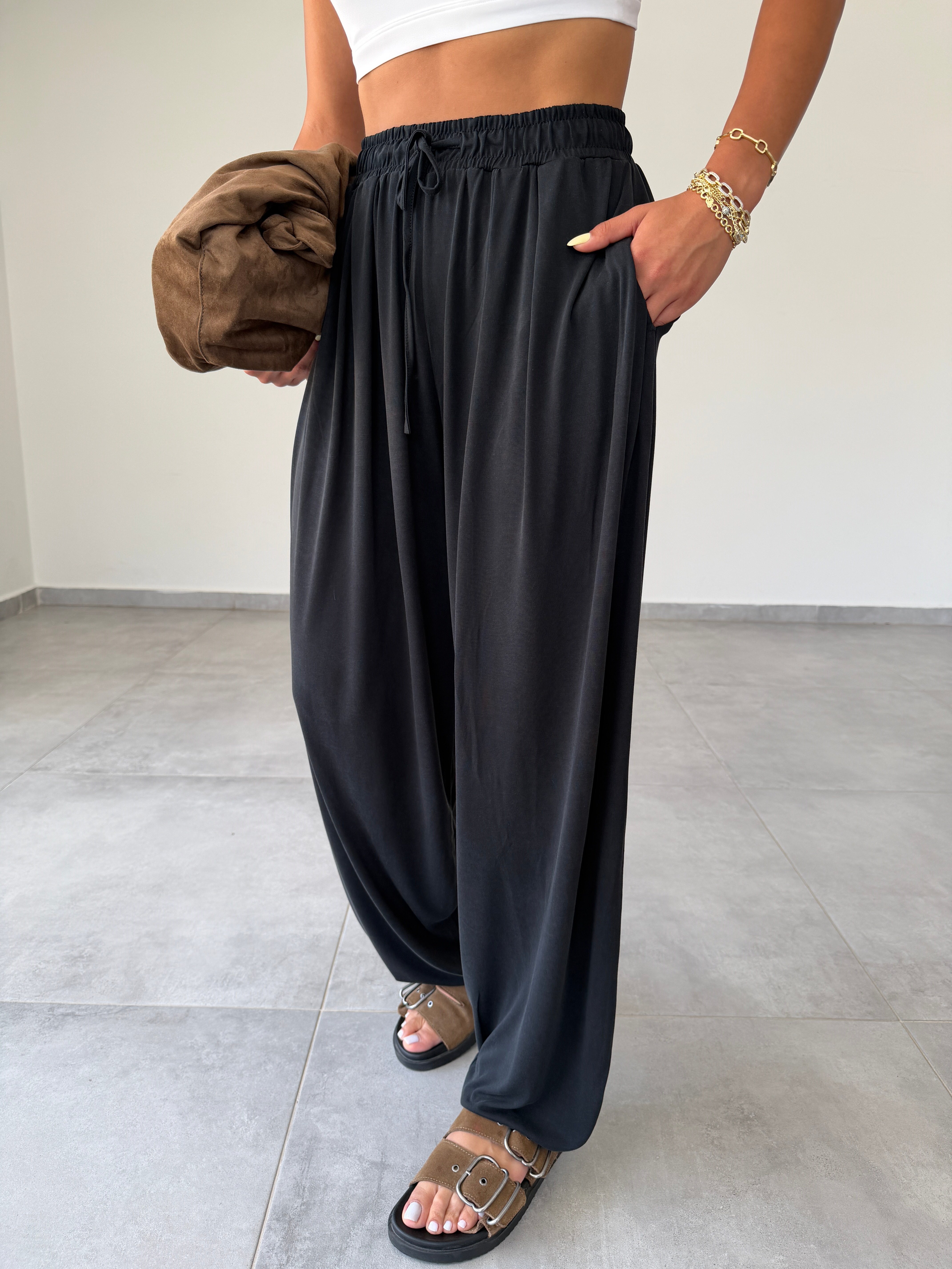 Comfort Siyah Modal Kumaş Şalvar Pantolon