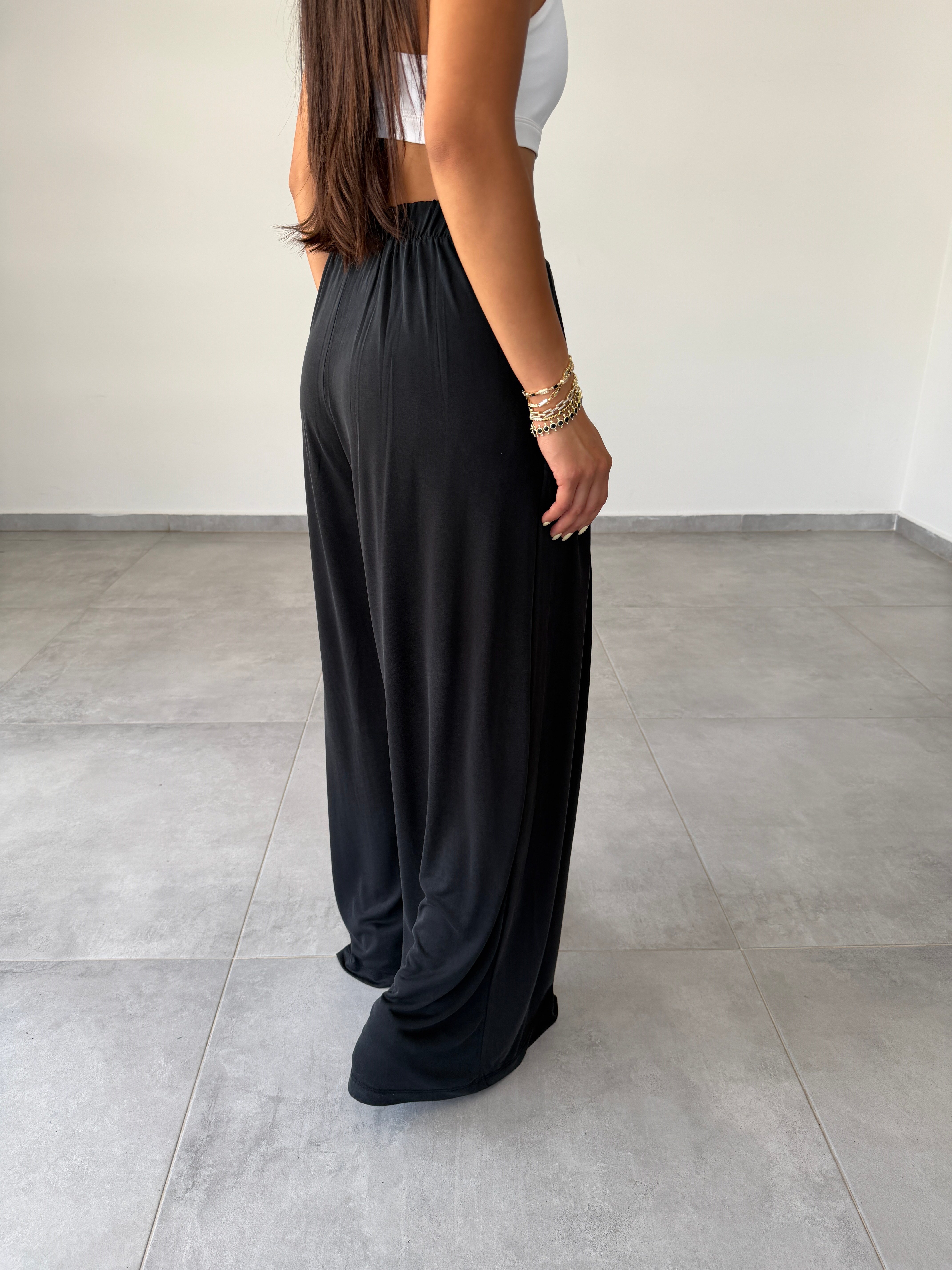 Comfort Siyah Pileli Bol Paça Pantolon