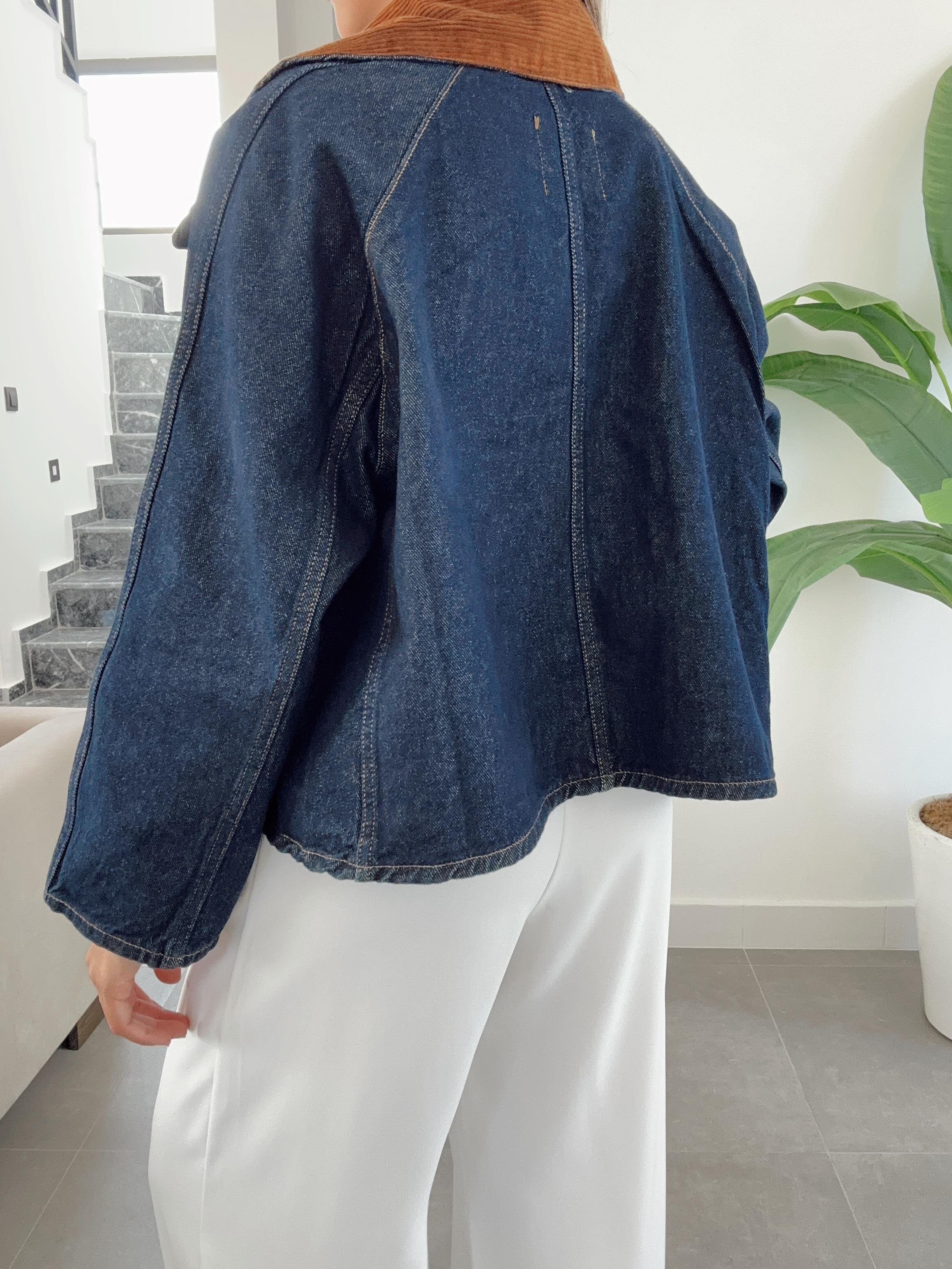 Denim Kadife Yaka Detaylı Ceket