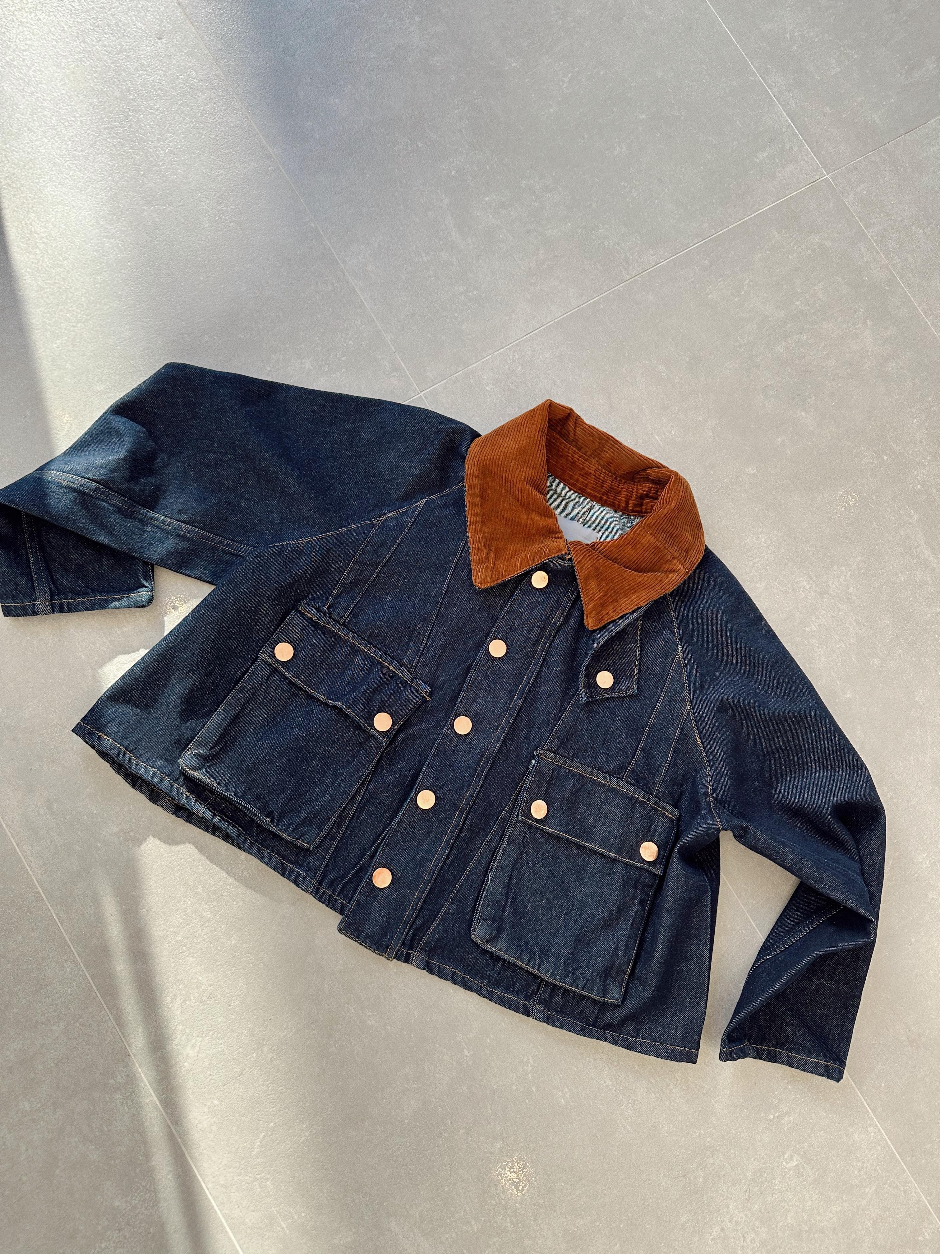 Denim Kadife Yaka Detaylı Ceket