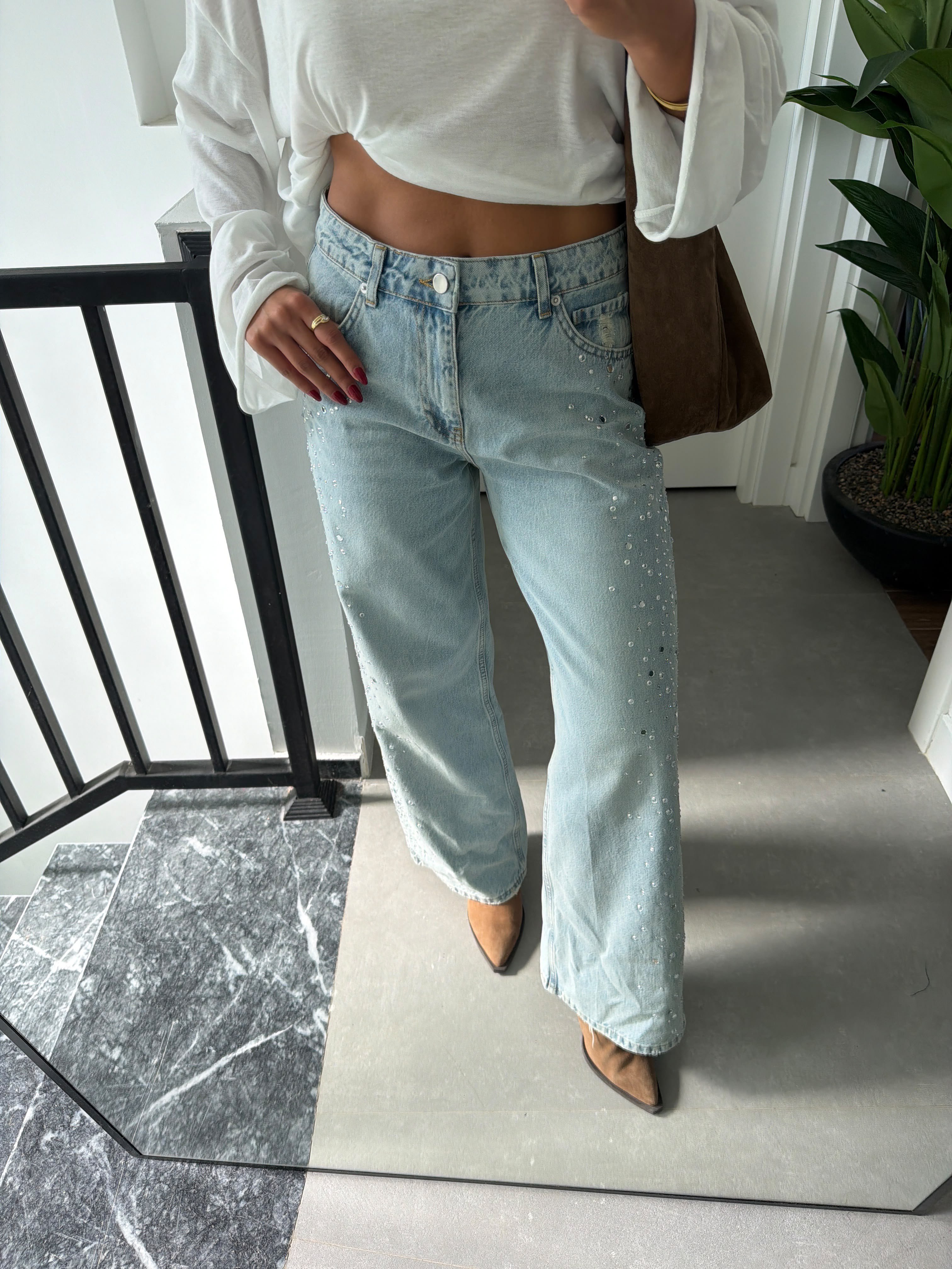 Denim Yanları Taşlı Jean