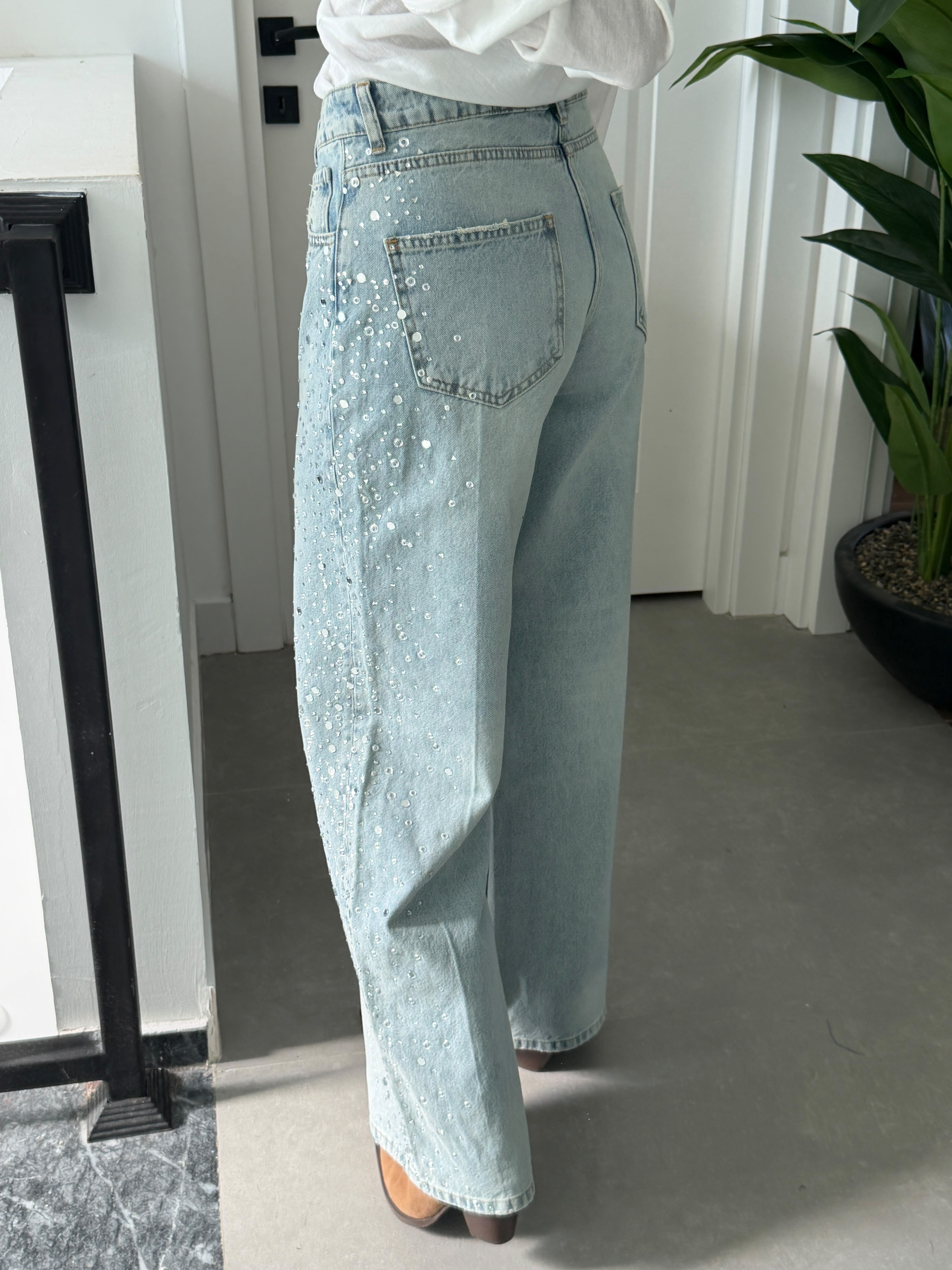 Denim Yanları Taşlı Jean