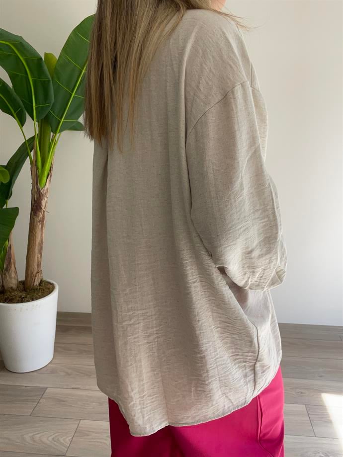 Düşük Omuzlu İşlemeli Gömlek