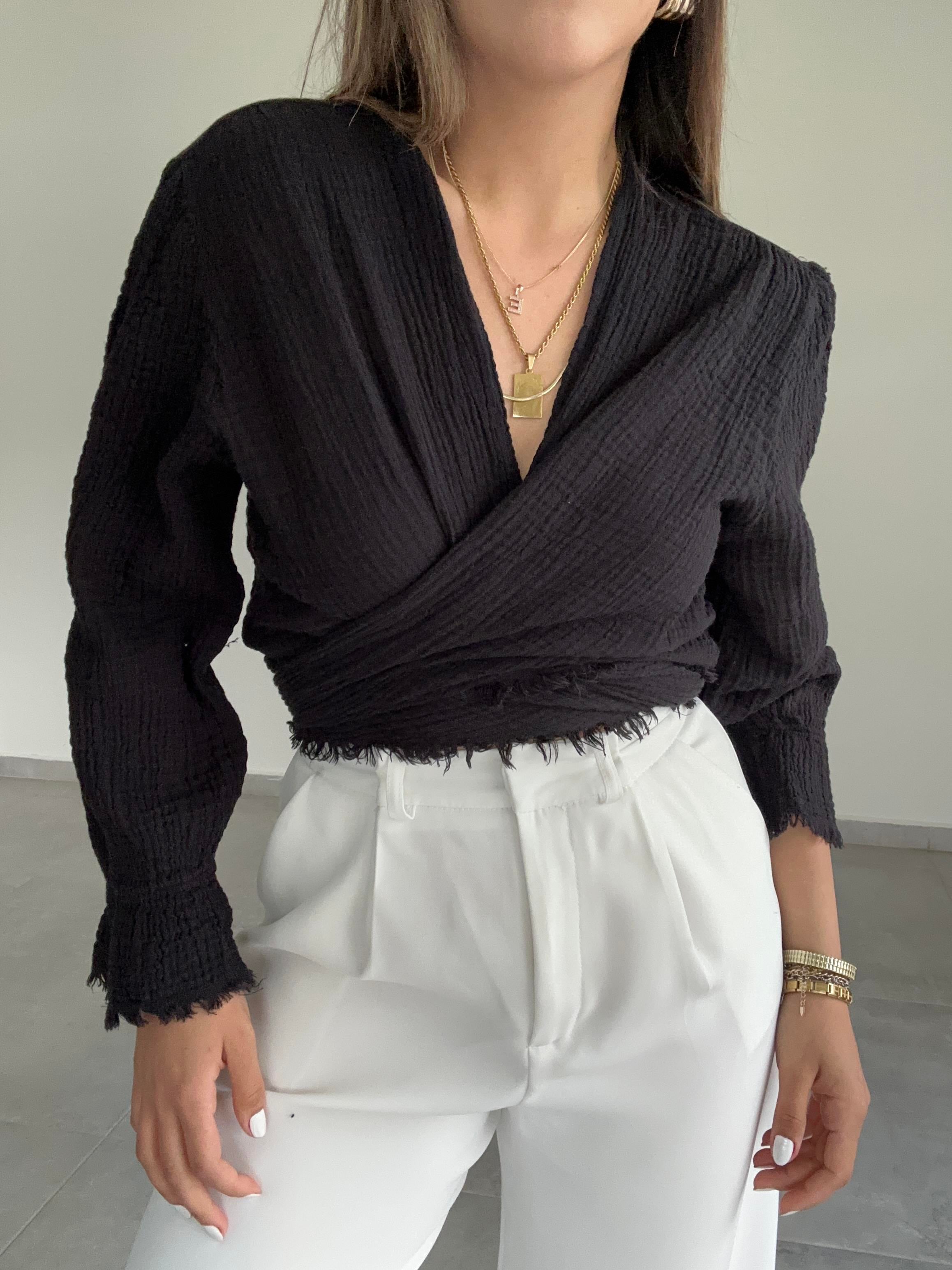 Efes Siyah Bağlamalı Crop