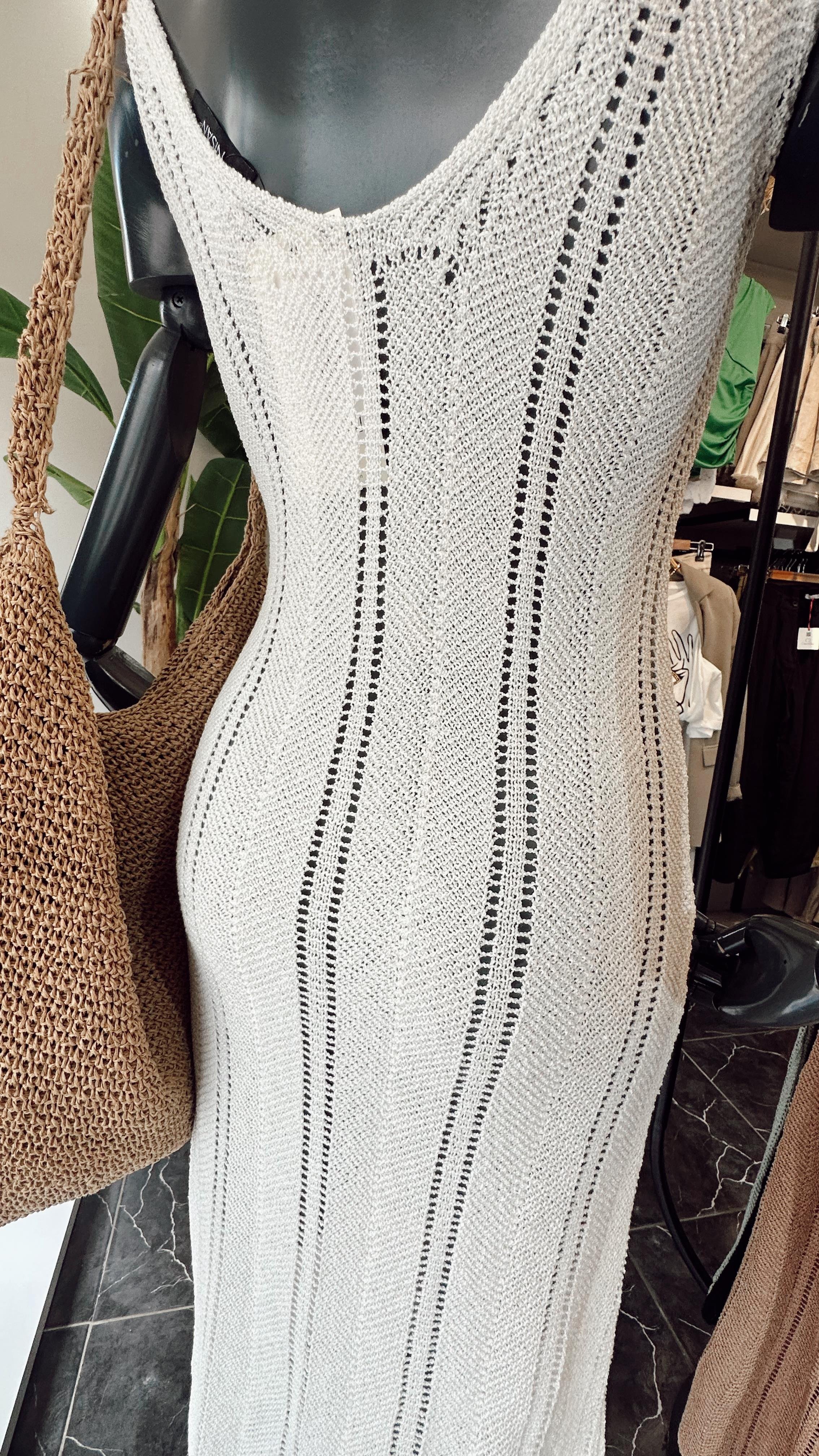 Ekru Ajurlu Triko Elbise