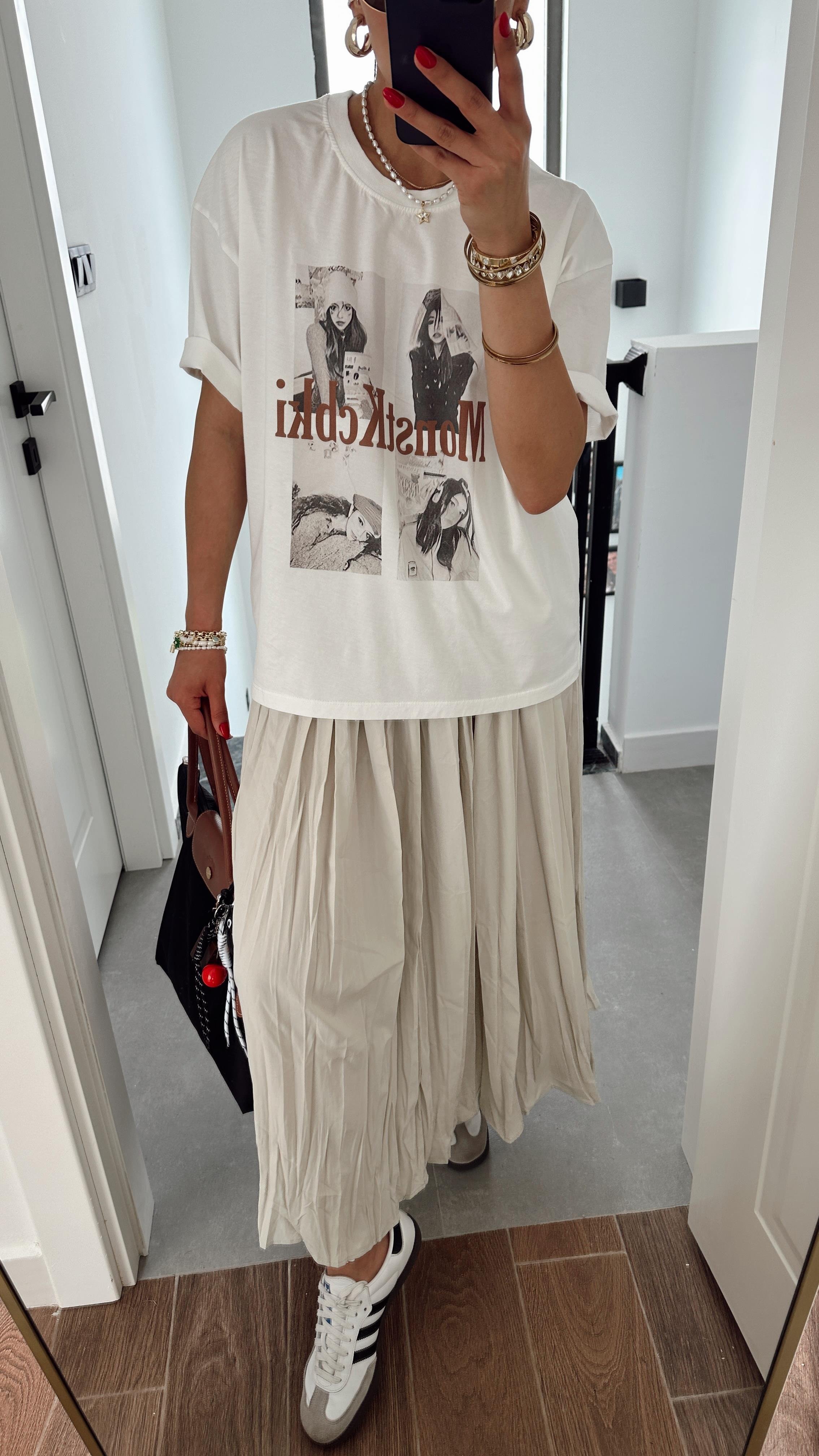 Ekru Baskılı Tişört