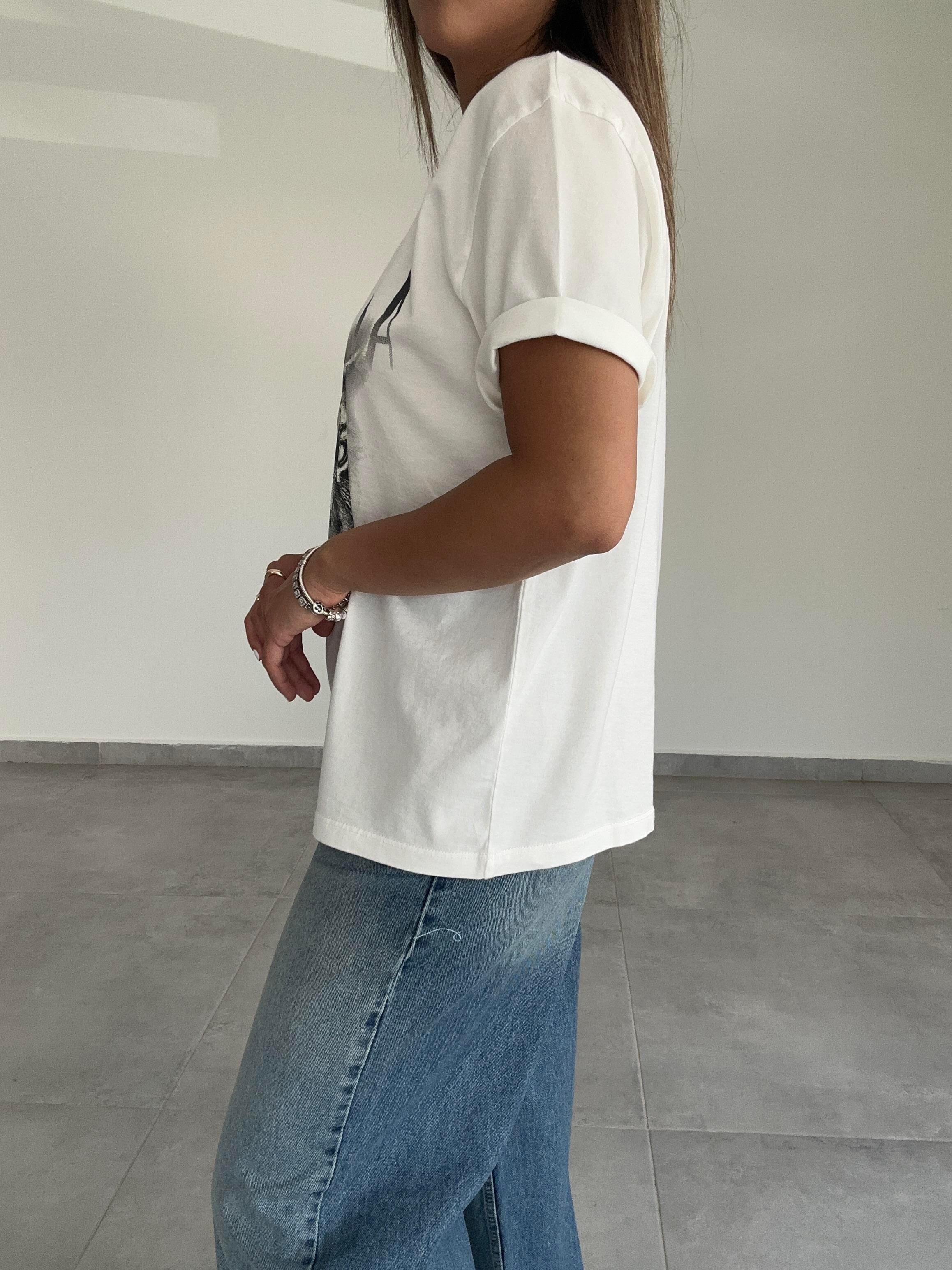 Ekru Baskılı Tişört