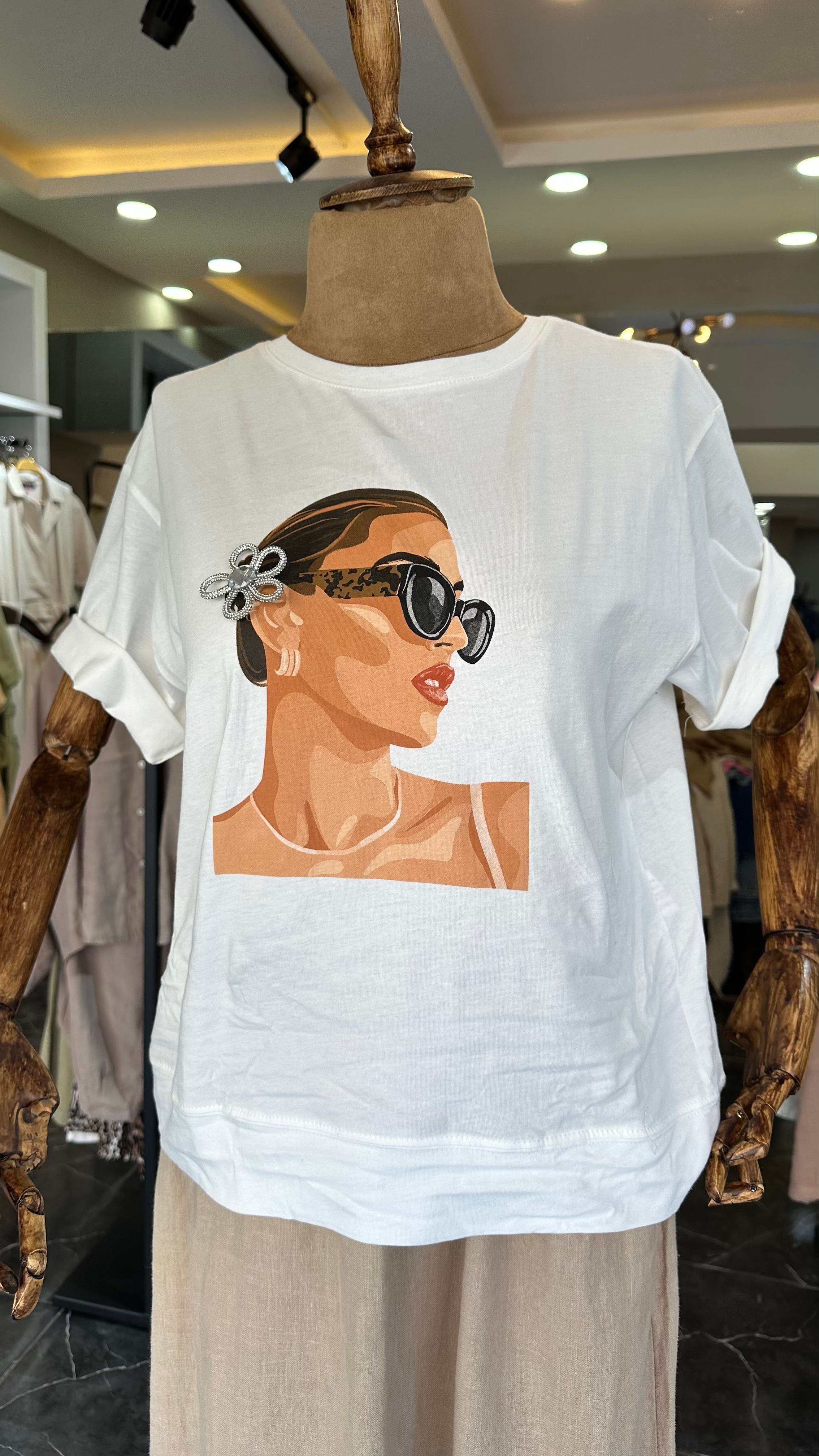 Ekru Baskılı Tişört